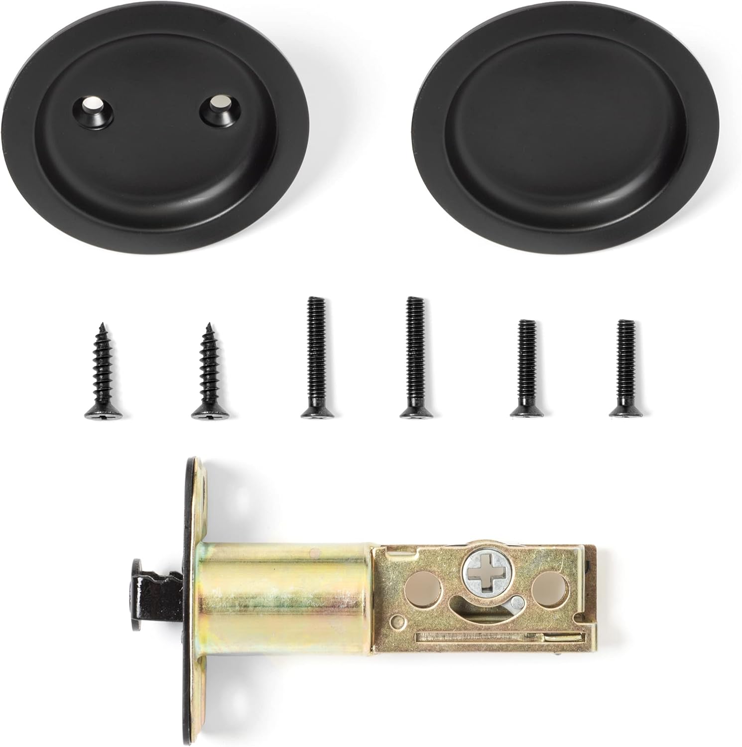 Dynasty Hardware Pocket Door Latch, Round Sliding Handle for Hall or Closet, Non-Locking Passage Pull, Easy Install Pocket Door Hardware, Flat Black Finish, 2-3/8" Backset, Universal Fit