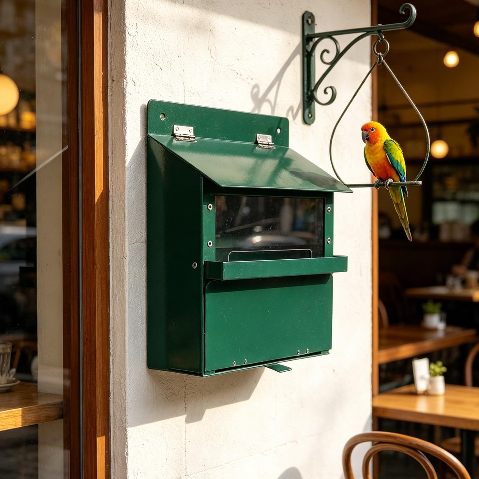 Hemobllo Distributore Verde e Scoiattoli in Giardino Metallo da Grande Capacità, Struttura Tetto Superiore Base Pesante, Protezione Intemperie e Facile Ricarica, per Famiglie