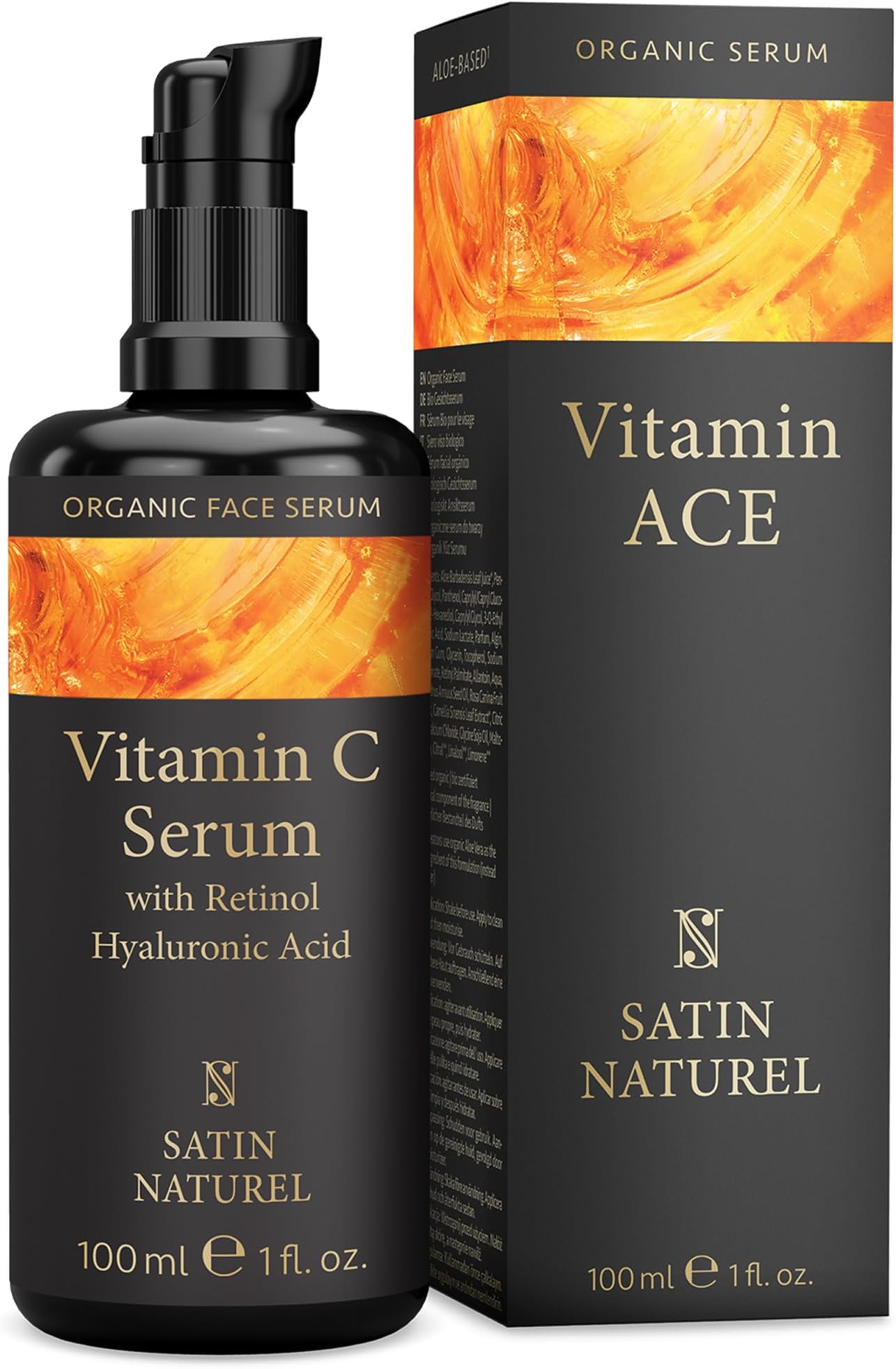 Vitamin C Serum for Face 100ml – Hyaluronic Acid & Retinol – Anti Wrinkle, Hydrating and Dark Spot Care for Sensitive Skin – Natural, Brightening and Nourishing
