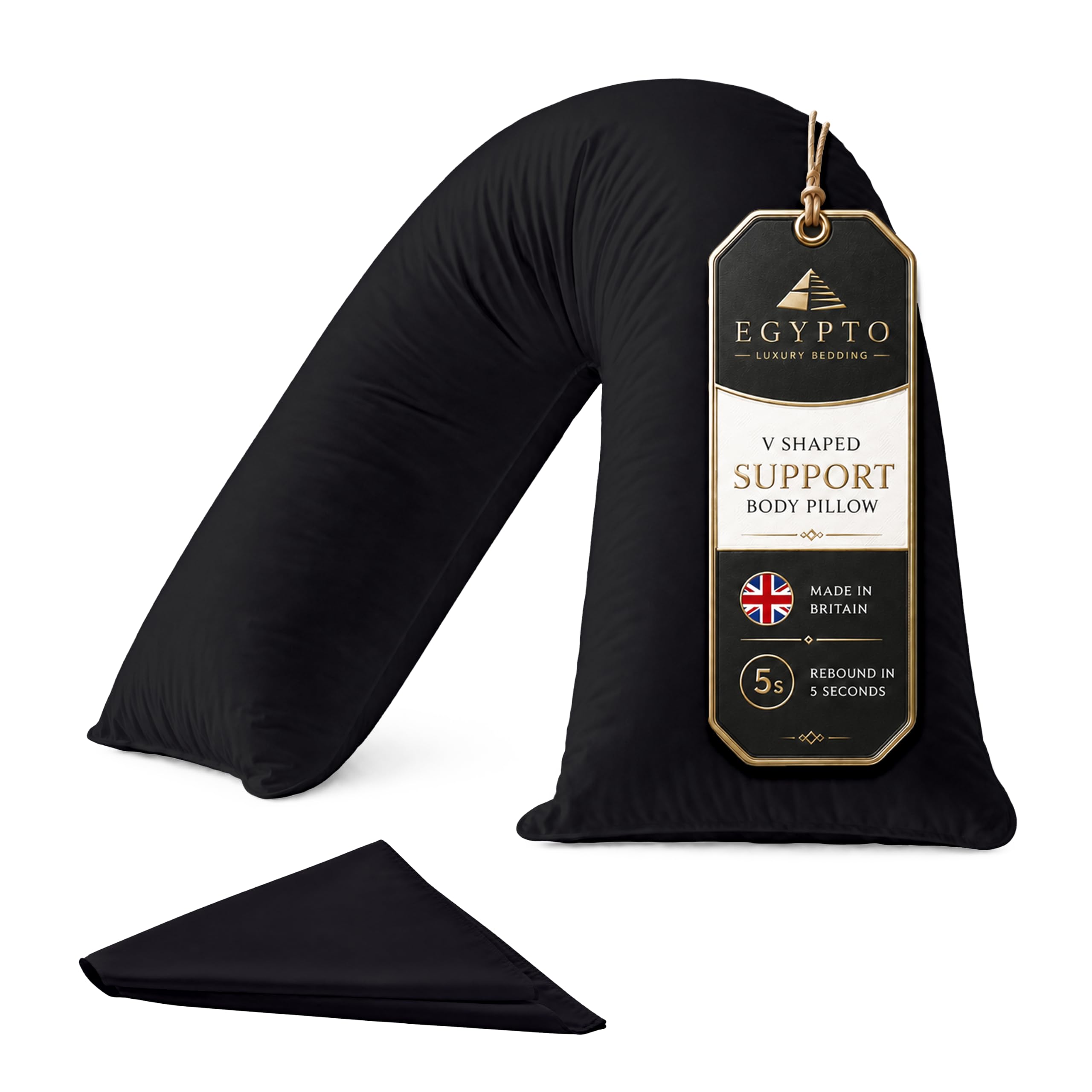EGYPTO Orthopaedic V Pillow with Pillowcase | Anti-Allergy V Shaped Pillows for Neck & Back | Ideal for Pregnancy, Nursing & Recovery Triangle Pillow (Black) — image 1