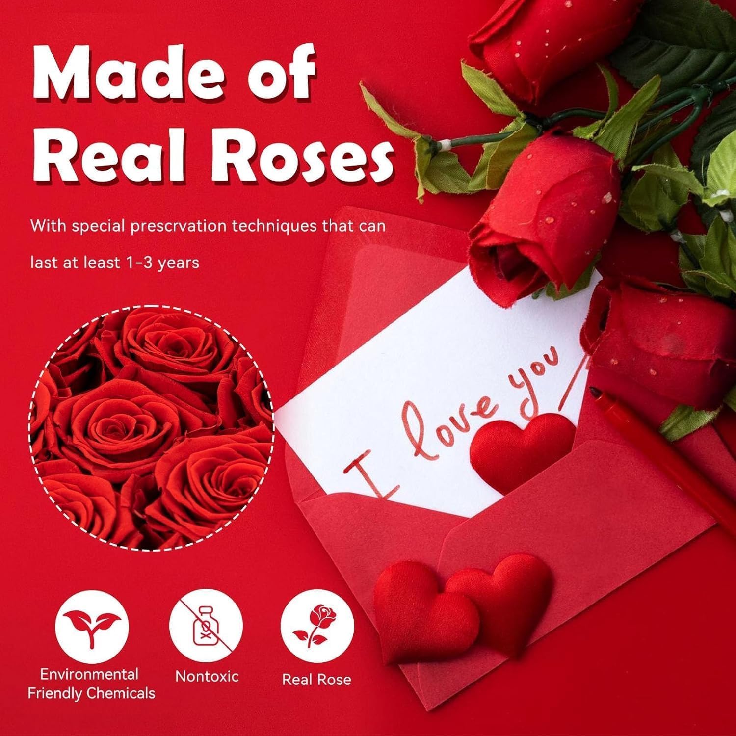 16 Stück Ewige Rosen in Herzbox Rosen - Ewige Blumen-Geschenkbox Geschenke für Frauen zum Valentinstag, Muttertag, Weihnachten, Geburtstag, Hochzeitstag (Rot)