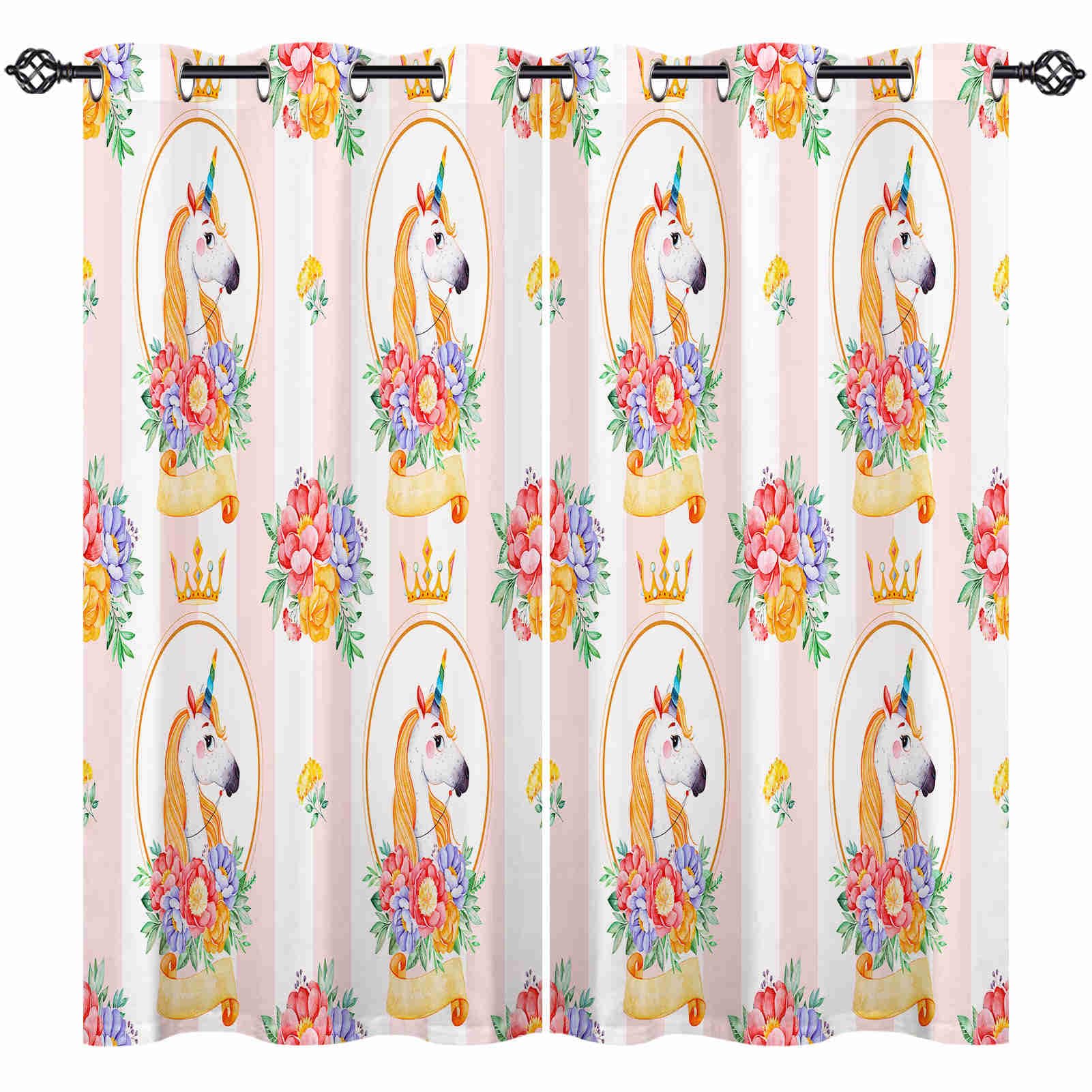 ANHOPE Unicorn Curtains Eyelet Ring Top Soft Thermal Insulated Blackout Curtains Crown Princess Flower Print Pattern Decorative Window Drapes for Girls Bedroom Living Room 42 x 63 Drop Inch 2 Panels โ image 1