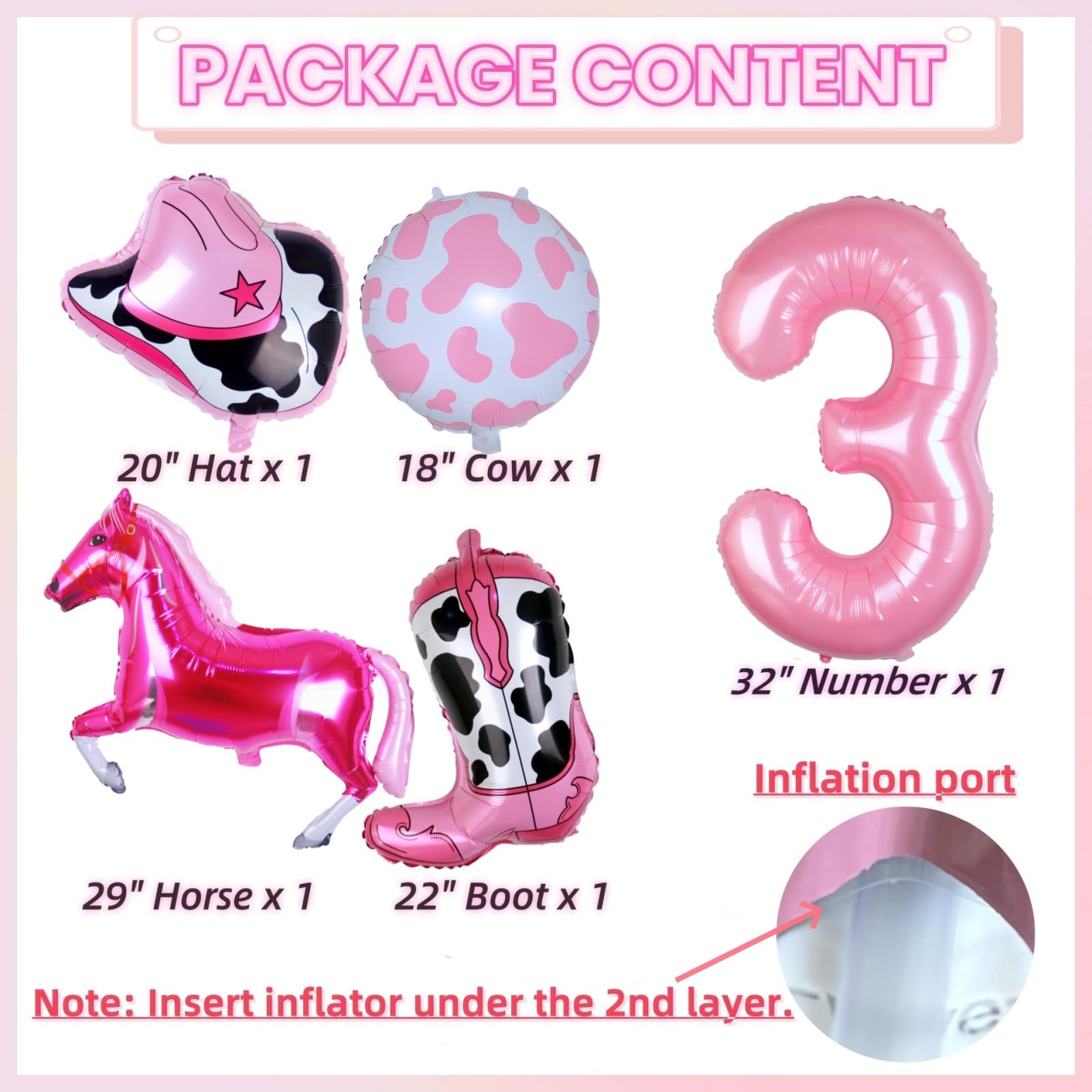 3 Pink Cowgirl Hat Balloons - 37Inch Western Party Decor For Bachelorette, Birthday & Disco Theme