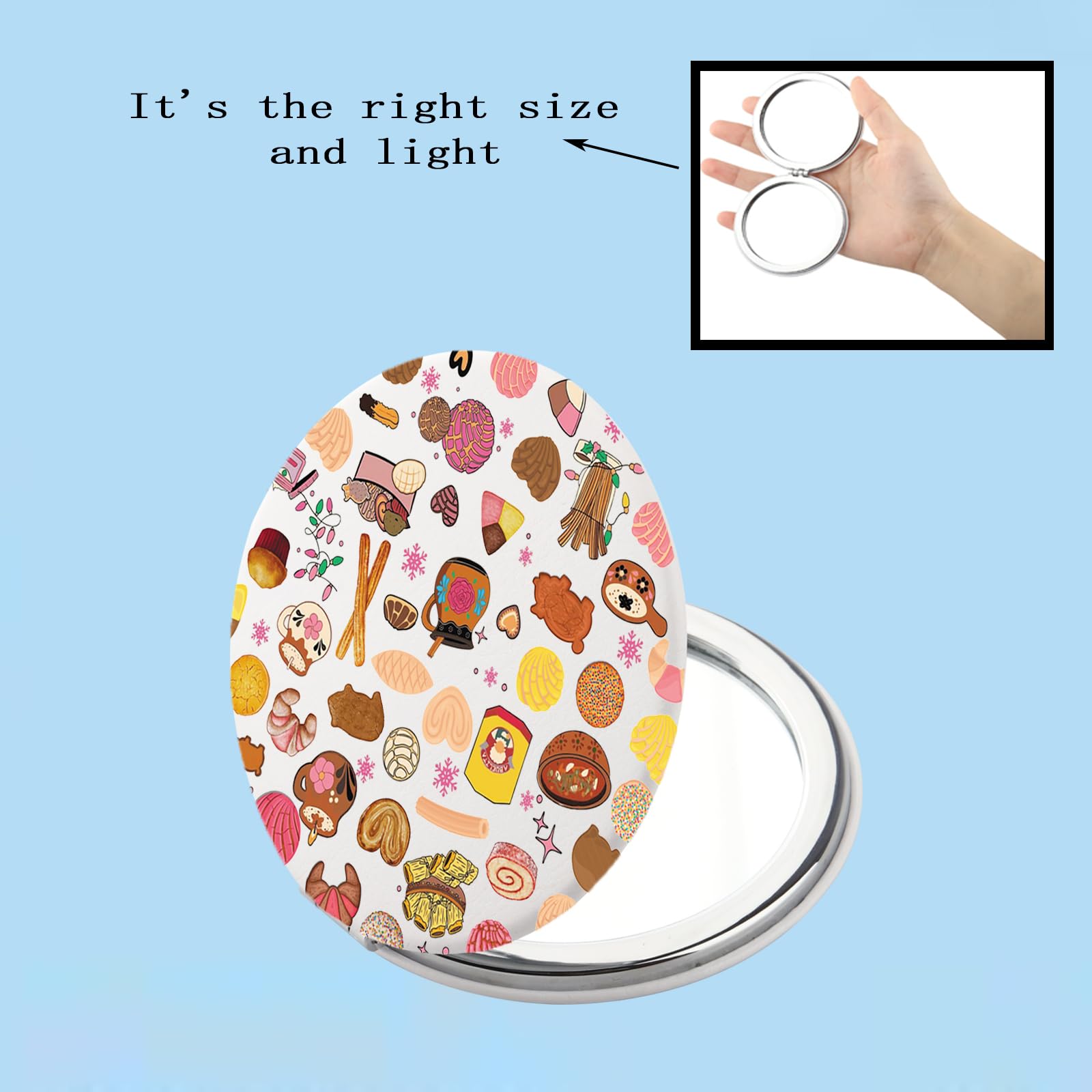 FEELMEM Mexican Spanish Conchas Sweet Bread Themed Compact Mirror Mexican Spanish Inspired Makeup Mirror Baking Lovers Gift (beige) - Image 4