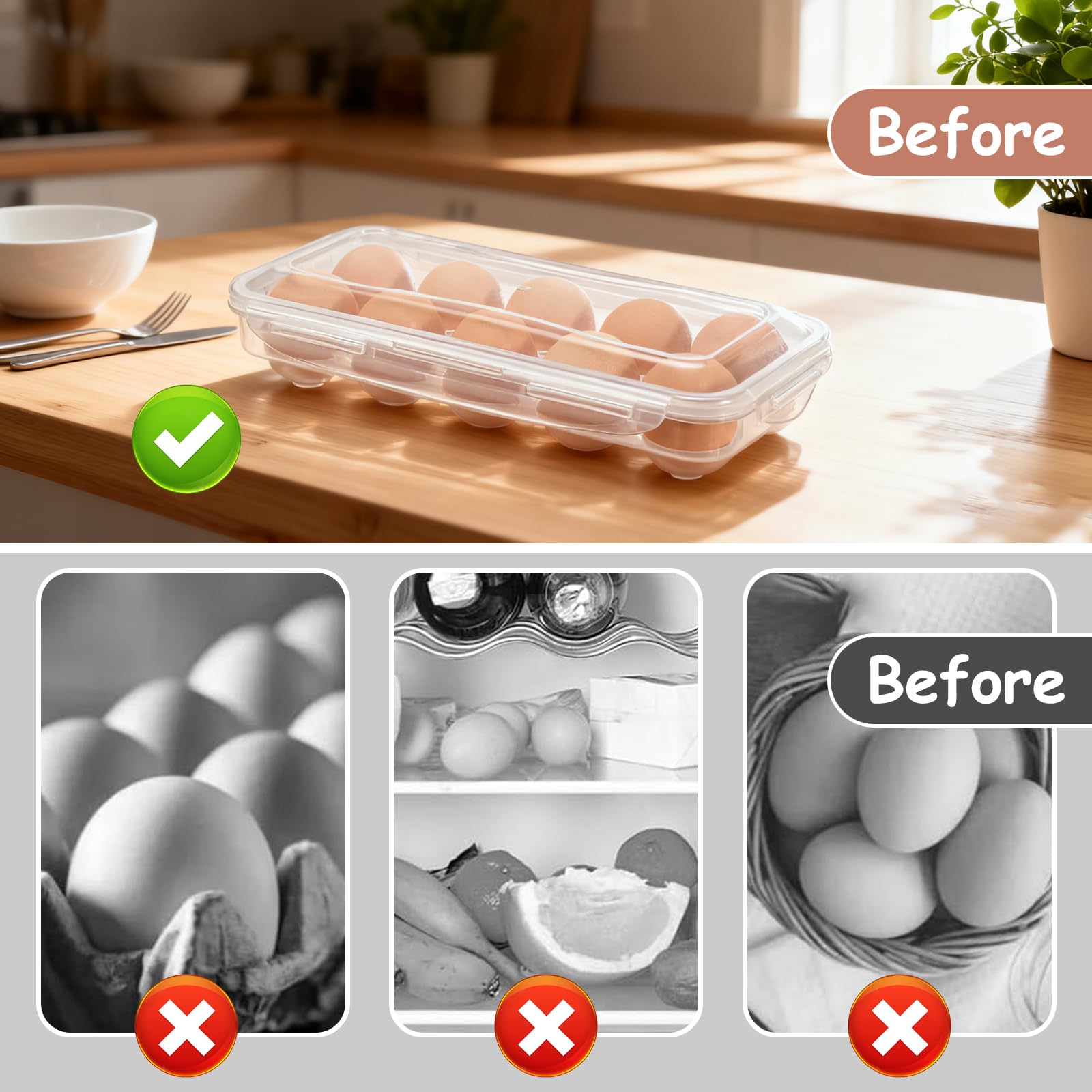 Ensemble Trois Pièces Boite a Oeufs,Matériau PP Distributeur Oeuf Boite a Oeufs en Plastique Rangement Oeuf Frigo Rangements,Boite Rangement Frigo(27,5 x 13 x 6,8 CM)