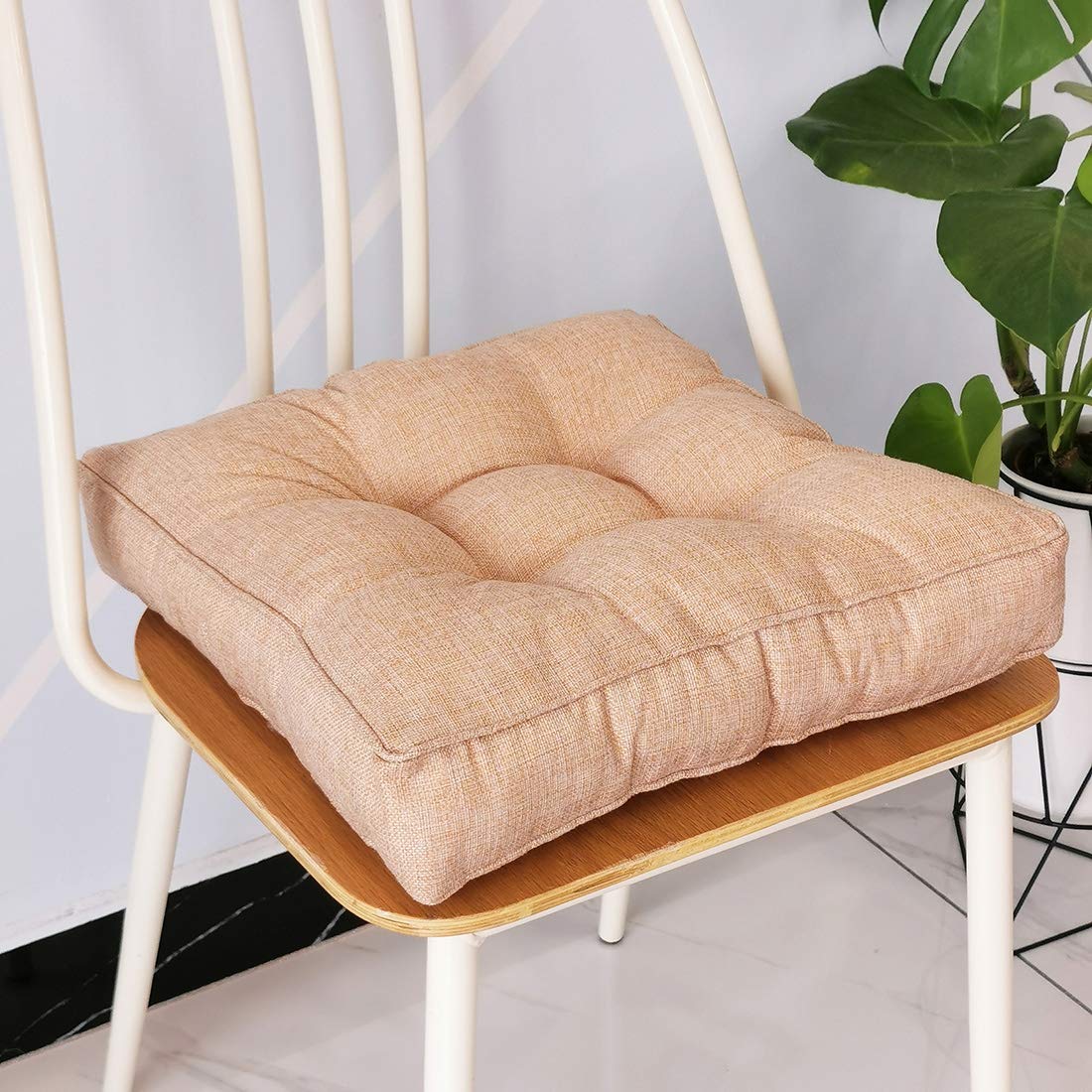 Cojín de Asiento de Silla Relleno Cuadrado de Lino sintético, Cojines de Silla firmes y Suaves, Asiento cómodo para Oficina, hogar o automóvil, 18 "x 18", Lino
