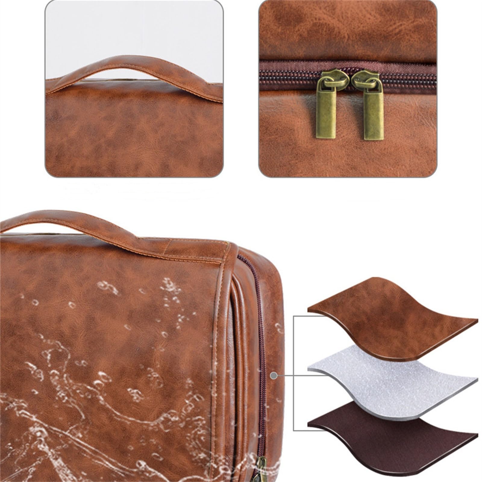 Borsa da Toilette da Appendere Borsa da viaggio in pelle PU da uomo, grande capacità, impermeabile, for cosmetici(Reddish brown)