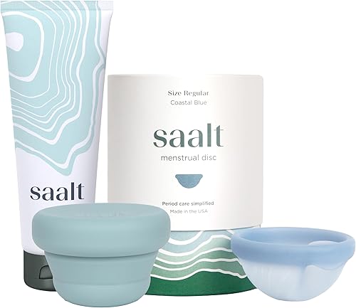 Saalt Paquete de discos menstruales Disco regular azul + saalt Wash + desinfectante compacto para cuidado de período, disco reutilizable