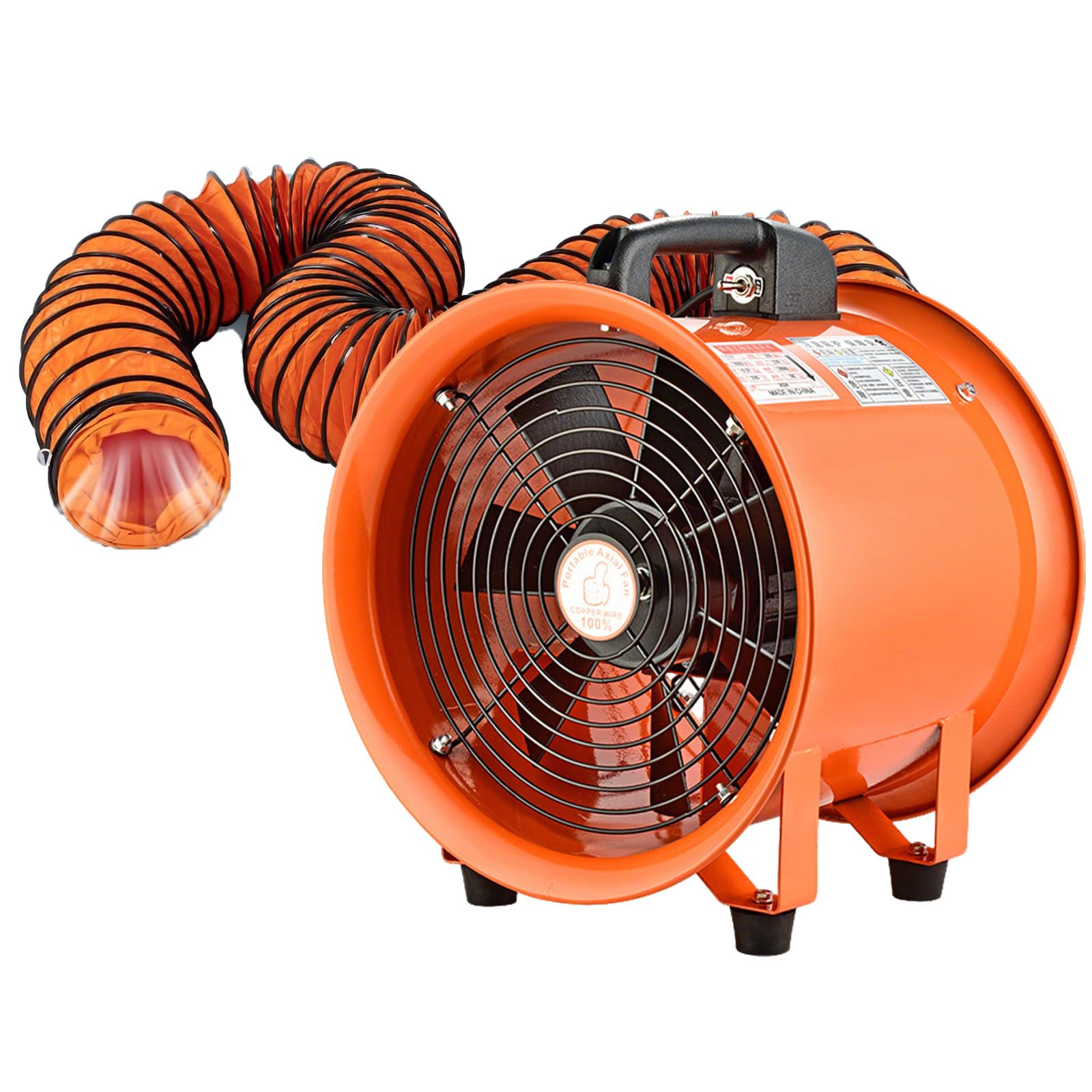 Aspiratore Portatile 30cm 2800giri/min con Tubo Flessibile in PVC, Ventilatore assiale Industriale, Ventilazione a Condotto, carcassa in Acciaio, Motore Rame Machine+10-meterpipe