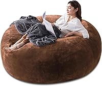 Vista 17 de Puf de 3 pies, puf con relleno, espuma viscoelástica altamente resistente, puf redondo de felpa, mueble para sala moderna, silla de lectura de ocio