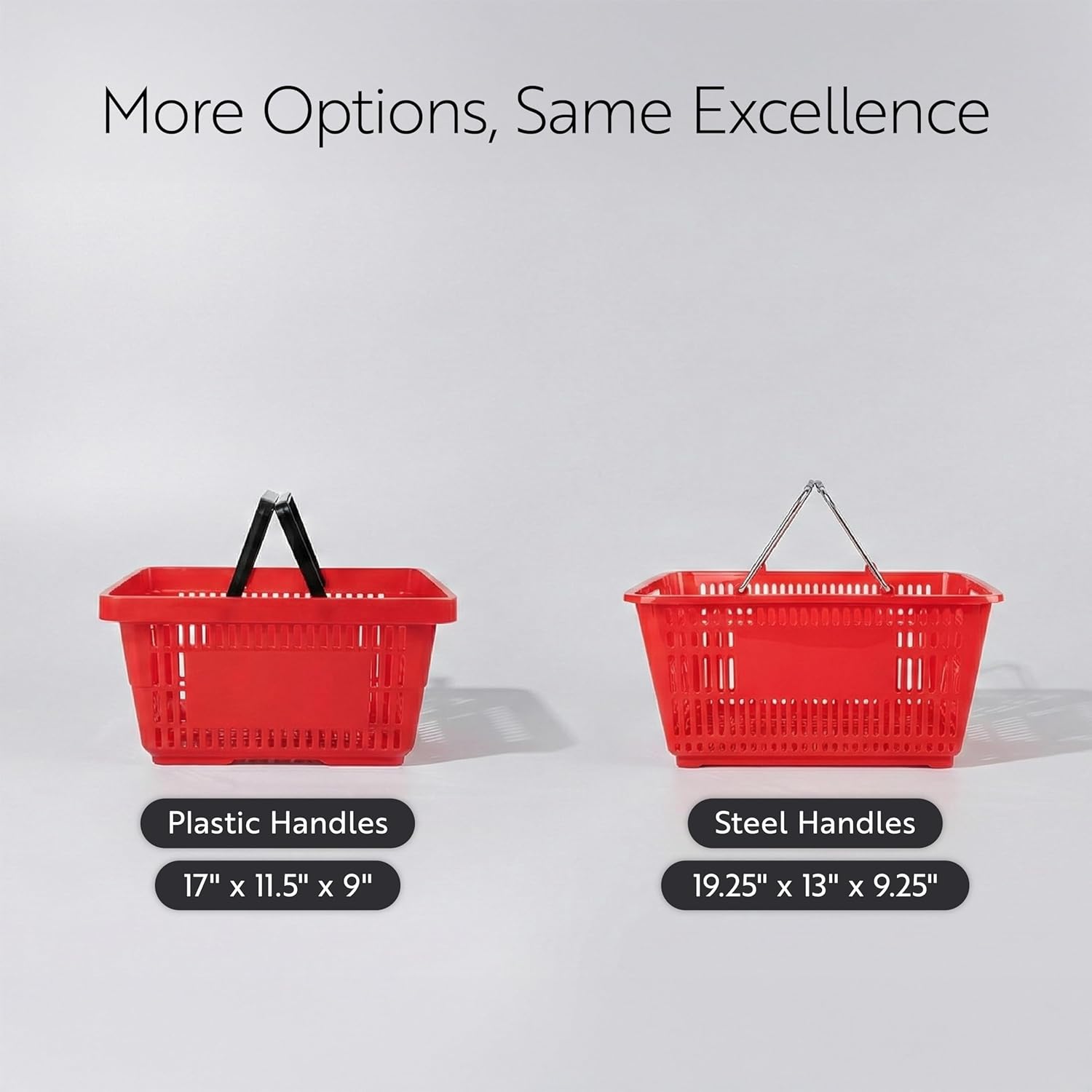 Restaurantware Shopping Basket 10 Count 16.9 x 11.6 x 9 Inches Durable with Flat Black Plastic Handles Stackable and Easy-to-Clean Market Retail Grocery Basket Red
