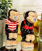Vista 8 de Ebros Gift Circo Carnaval Rojo Selva Monos machos y hembras Simios Chimpancé Pareja Cerámica Salero y Pimienta Estatuilla Set Silvestre Bosque
