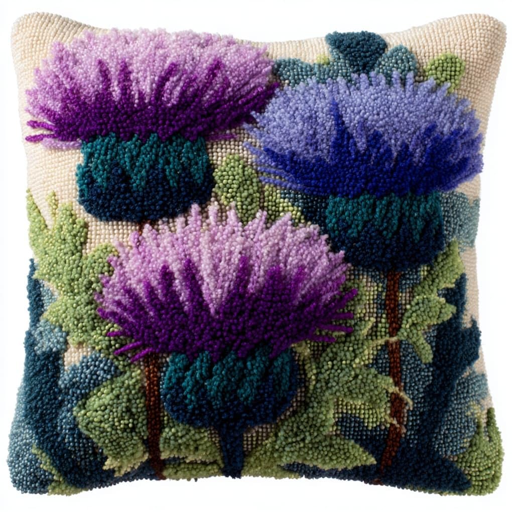 AxiangziK Latch Hook Pillow Kit for Adults,Thistle 43X43Cm Handmade Embroidery Kits,Cross Stitch Sofa Cushion Cover with Crochet Yarn for Beginners and Home Decor