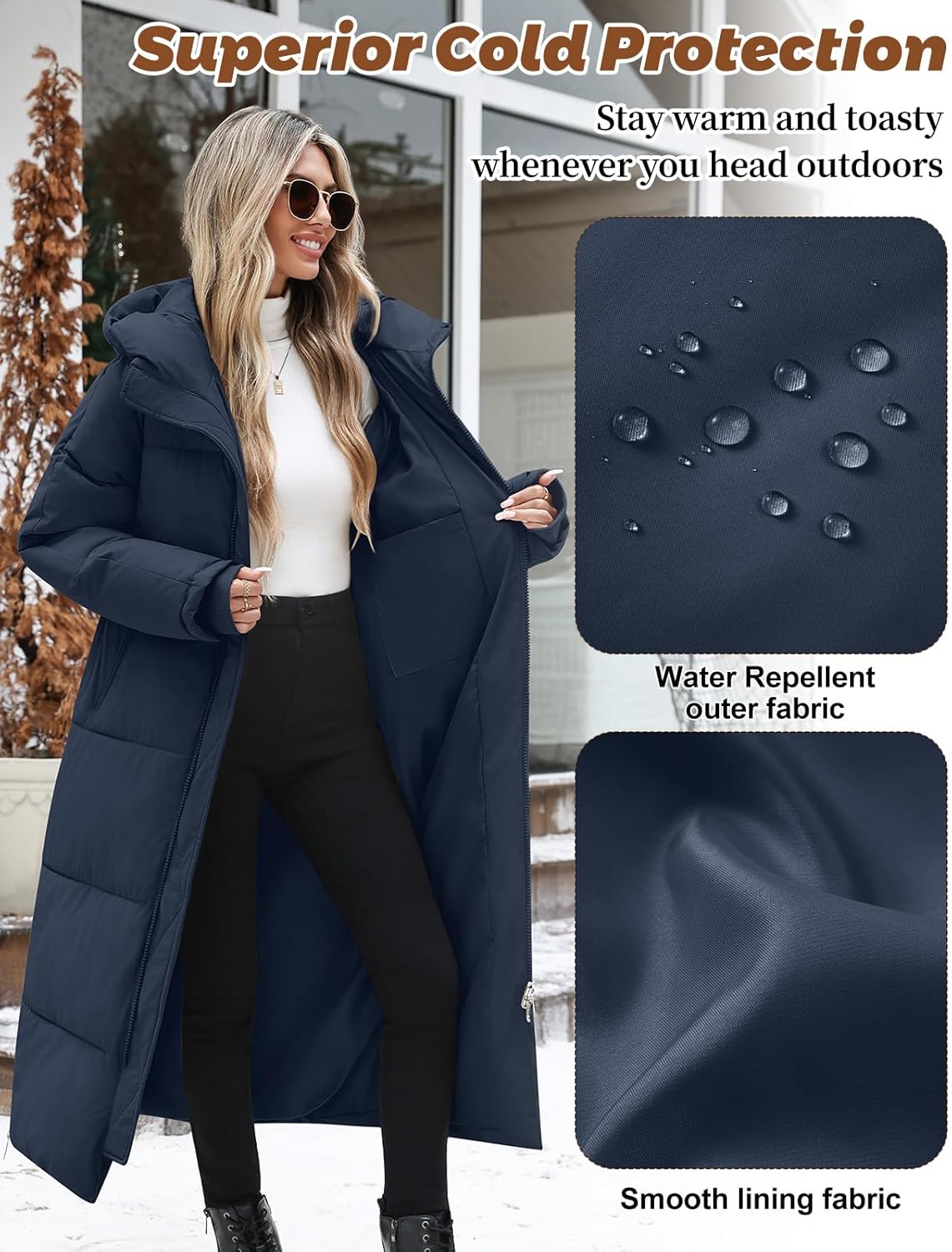 Womens Long Winter Puffer Coat Quilted Jackets Warm Hooded Coat Maxi Length Parka Down Thick Outerwear Side Zip Slit - Image 5