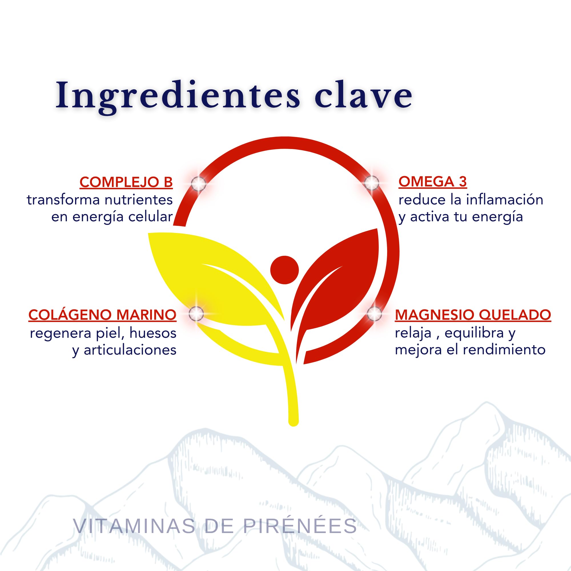 Colágeno Marino Hidrolizado + Ácido Hialurónico + Magnesio + Omega 3 + Complejo B – Antiedad, Energía y Salud Celular | Vitaminas de Pyrenees | 28 Sobres Diarios | Bright Naturo