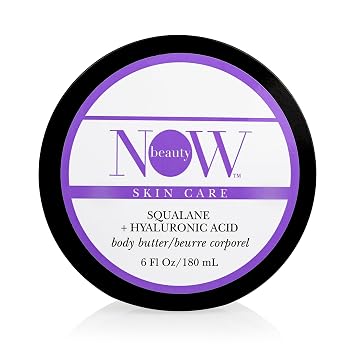 NOW Beauty Squalane Body Butter - Squalane and Hyaluronic Acid Body Lotion with Hydrating Coconut Oil and Shea Butter - Luxurious, Moisturizing, Non-Greasy Cream for Dry Skin - 6 oz