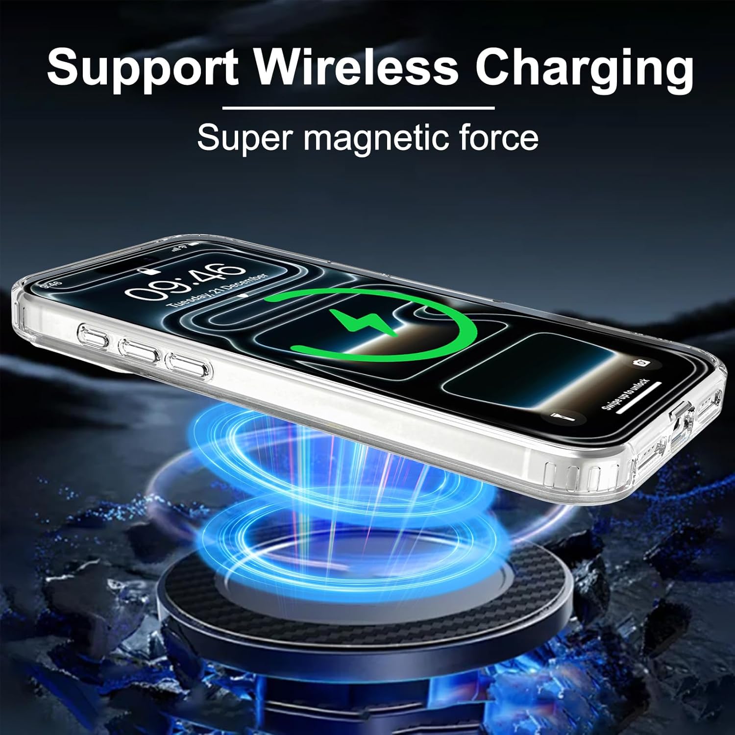 MZELQ for iPhone 17 Pro Max Case, Compatible with MagSafe, Laser Glitter Luxury, Shockproof, Drop Proof, Crystal Back, TPU High Duty Phone Cover -White