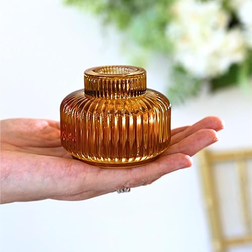 Miniatura 8 de Kate Aspen Juego de 4 portavelas cónicos ámbar para candelabros - Candelabros estriados para decoración de otoño, decoración del hogar, decoración