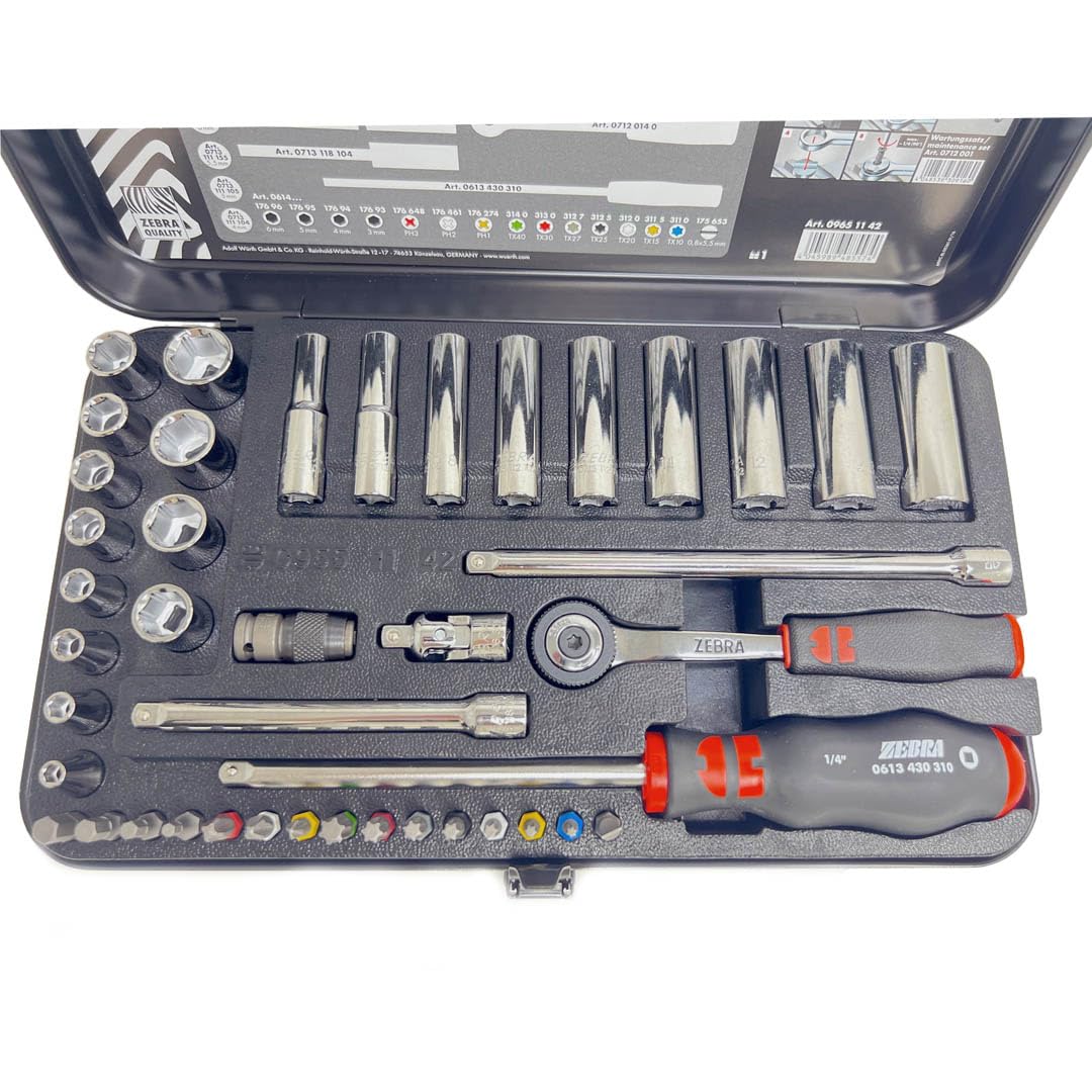 Würth Zebra 09651142 Jeu de 42 douilles 1/4" avec boîte à cliquet