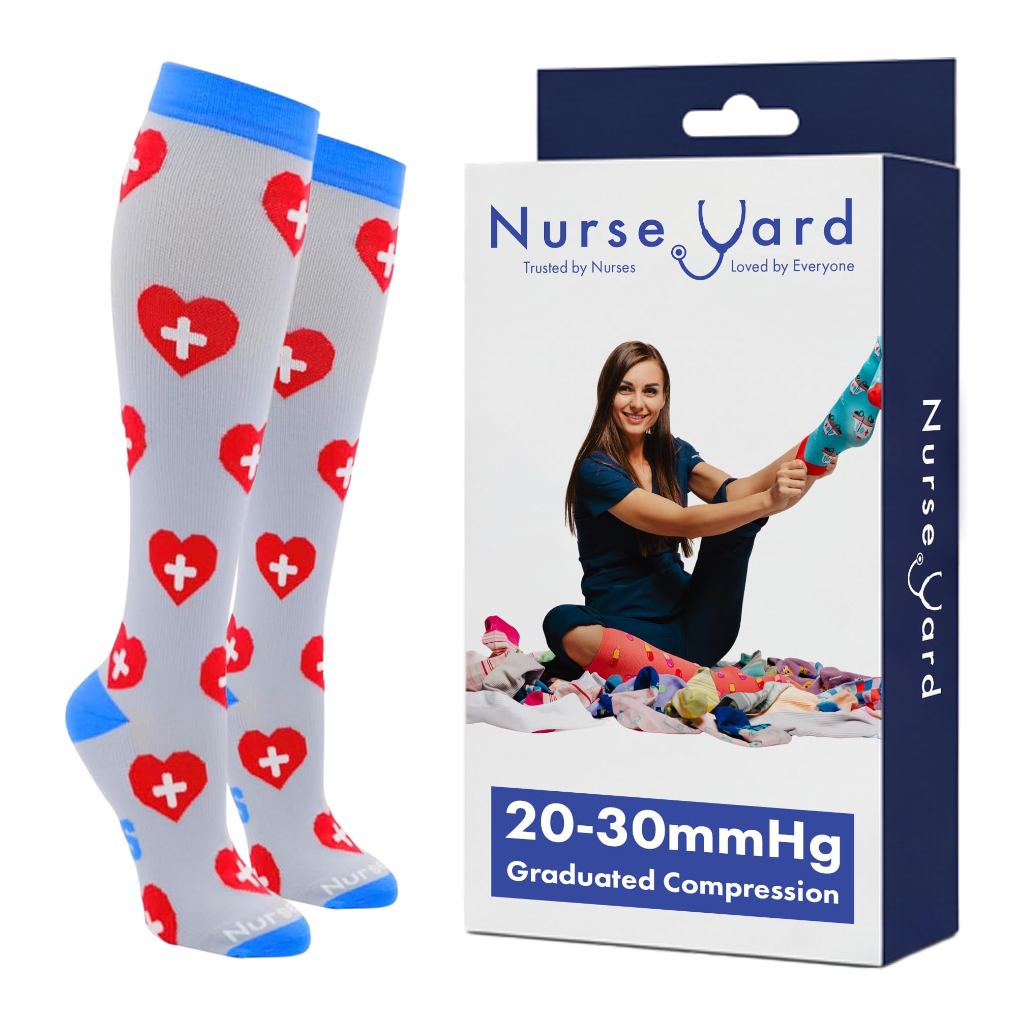 Nurse Yard Compression Socks for Nurses - Women &amp; Men - 20-30mmHg Graduated Compression, For Medical Staff, Athletes - 1 Pair