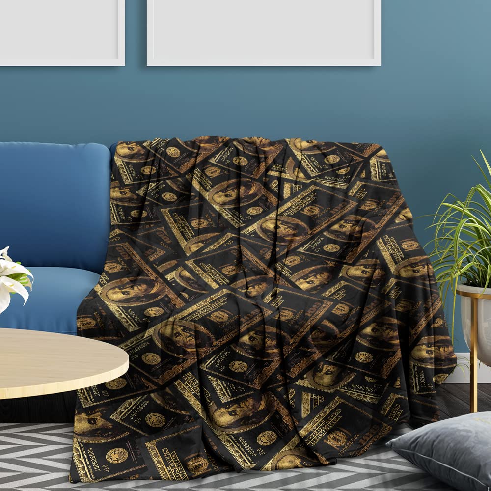 GUBIYU Black Gold 100 Dollar Bill Print Flannel Blankets Lightweight Soft  Cozy Fuzzy Bed Blanket Throw Polyester Money Pattern Decorative Blanket