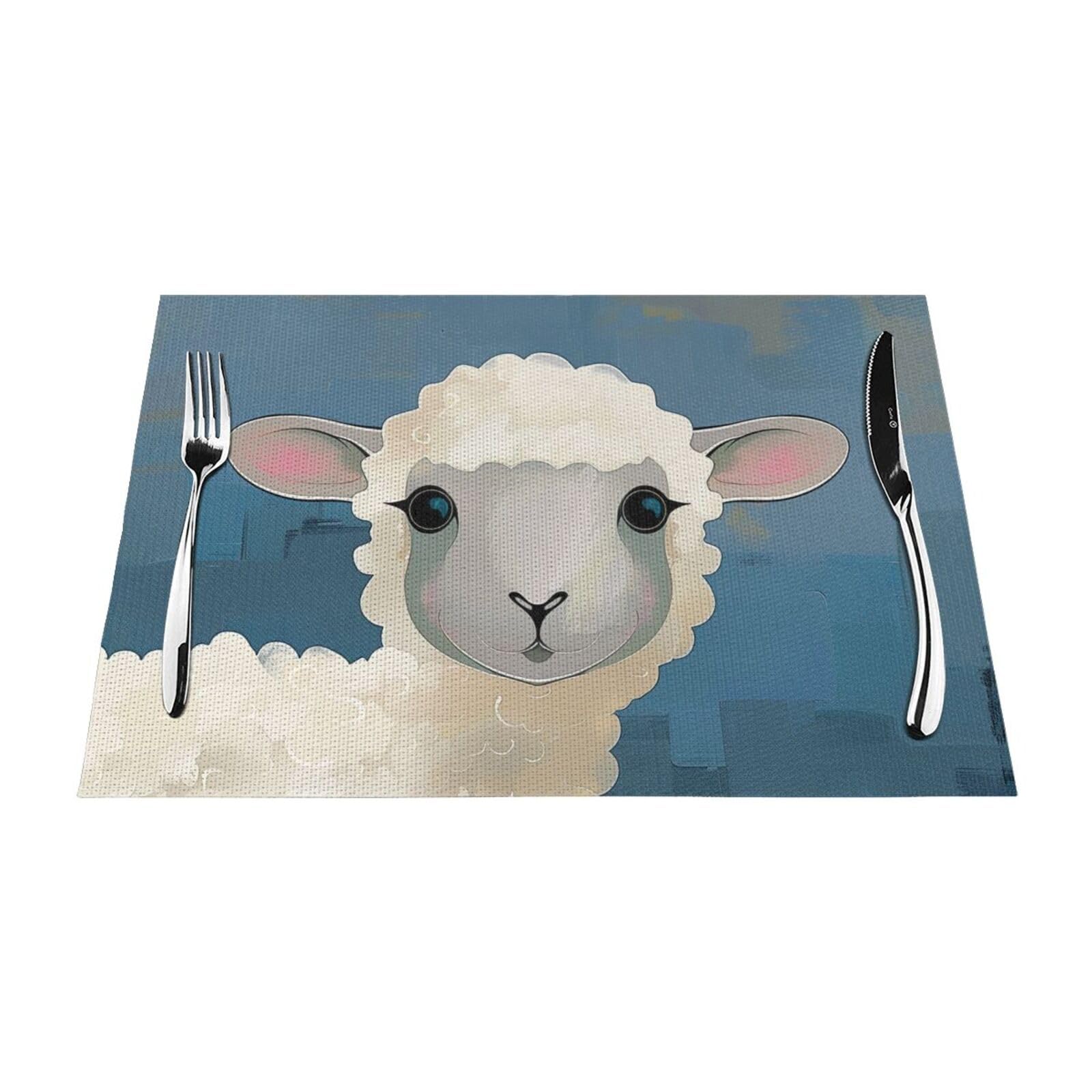 Sheep Art Printed PVC Placemat 4 PCS for Kitchen Dining Table Heat-resistand Washable Table Mats 18x12 in