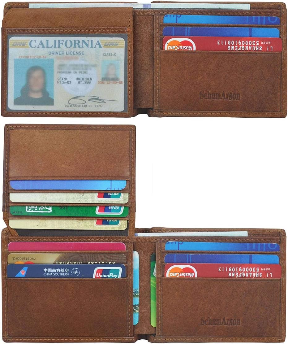 Mens Wallet, Schumarson RFID Blocking Slim Minimalist Front Pocket Wallet, Genuine Leather Wallet with ID Window (Coffee)