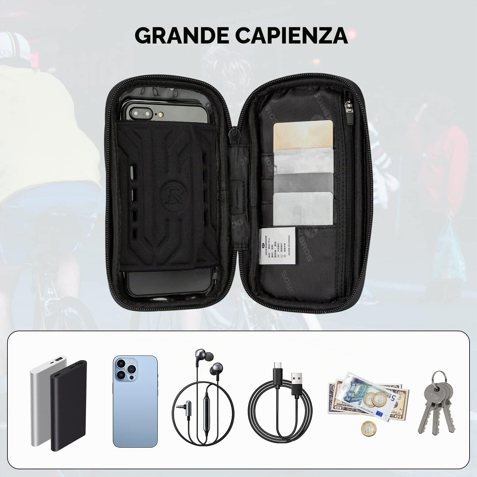 ROCKBROS Borsa Bici Portacellulare Touch Screen <6.2" Tubi 1.8-2.6cm | Schermo Touch Sensibile, Regolabile per Tubi di Diverse Misure, Installazione Veloce, Compatibile con MTB, Scooter e Moto