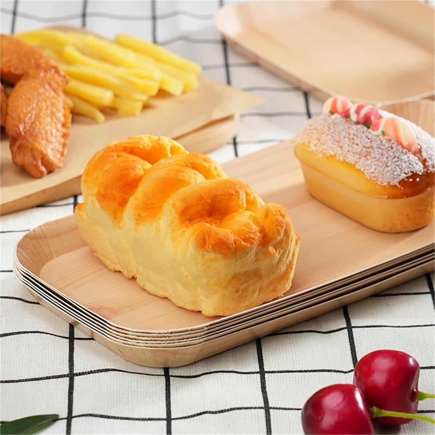 Disposable Paper Plates 40pcs Disposable Rectangle Wood Plates Paper Tray Tableware Desserts Bread Salad Dinner Party Table Accessorie Container(M-Plates)