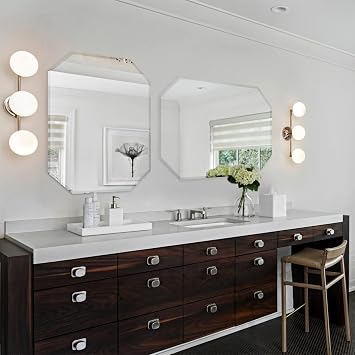 Chende 2 Packs Octagonal Bathroom Mirror with Beveled Edge, 18 x 36 Modern Frameless Vanity Mirror for Bedroom, Entryways, Washrooms, Living Rooms, Horizontal/Vertical Hanging