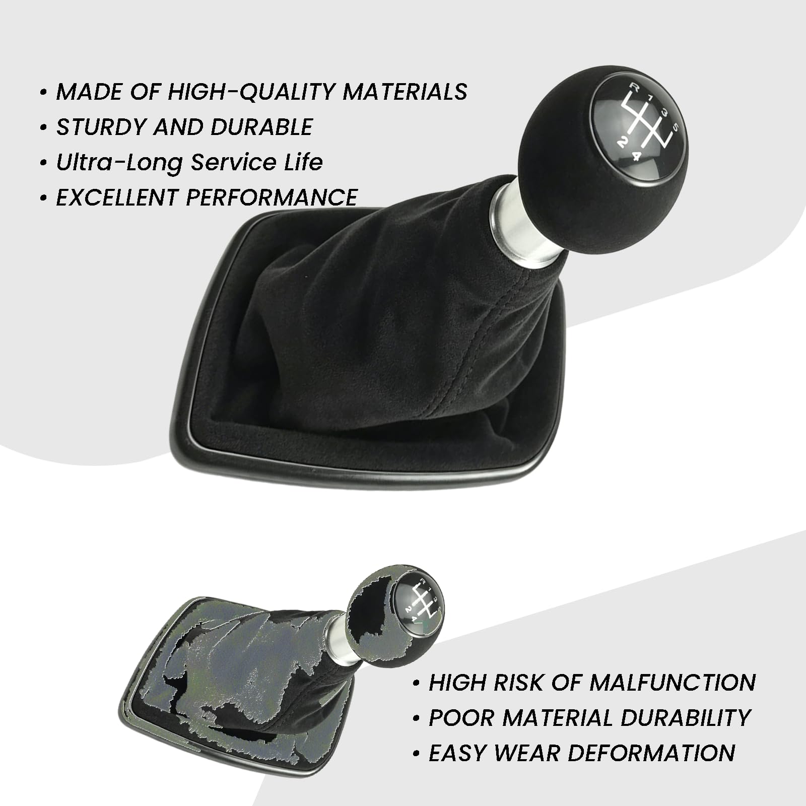 12 mm 5 Gang Schaltknauf Schaltsack für Golf 4 Variant Bora Variant 1997-2005 Schwarz mit Rahmen