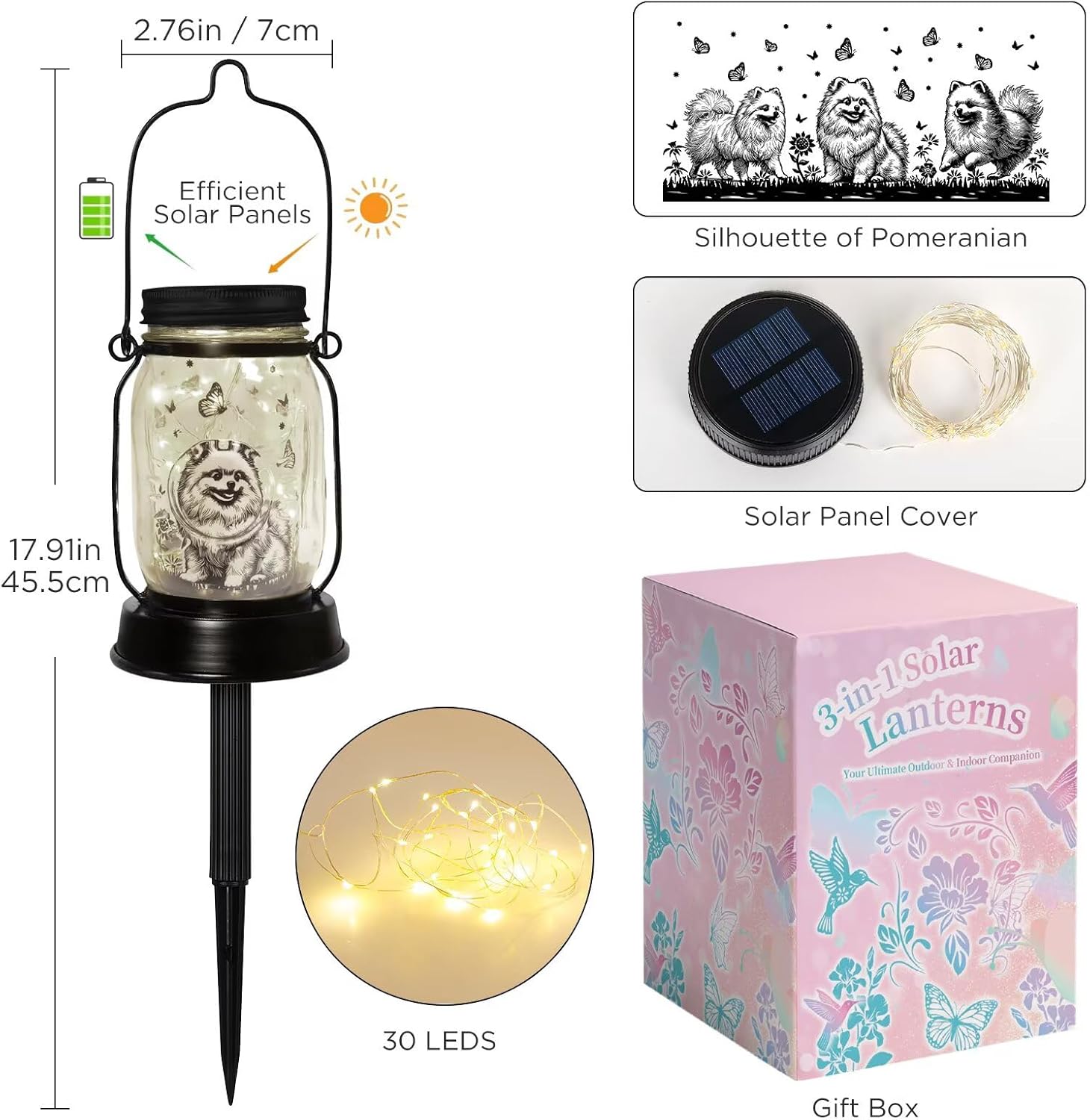 Pomeranian Gifts for Women/Men Pomeranian Solar Lanterns Dog Mom Birthday Dog Lovers Lantern Pet Loss Pet Memorial Lights Solar Garden Decoration for Yard, Patio,Backyard,Porch Torches - Image 7