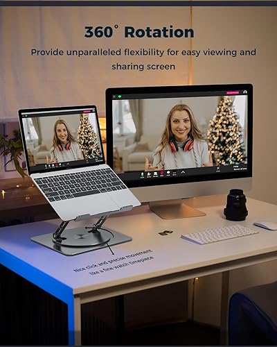 Miniatura 4 de Soporte ajustable para computadora de escritorio - Elevador portátil para laptop con base giratoria, soporte plegable de aluminio para computadora