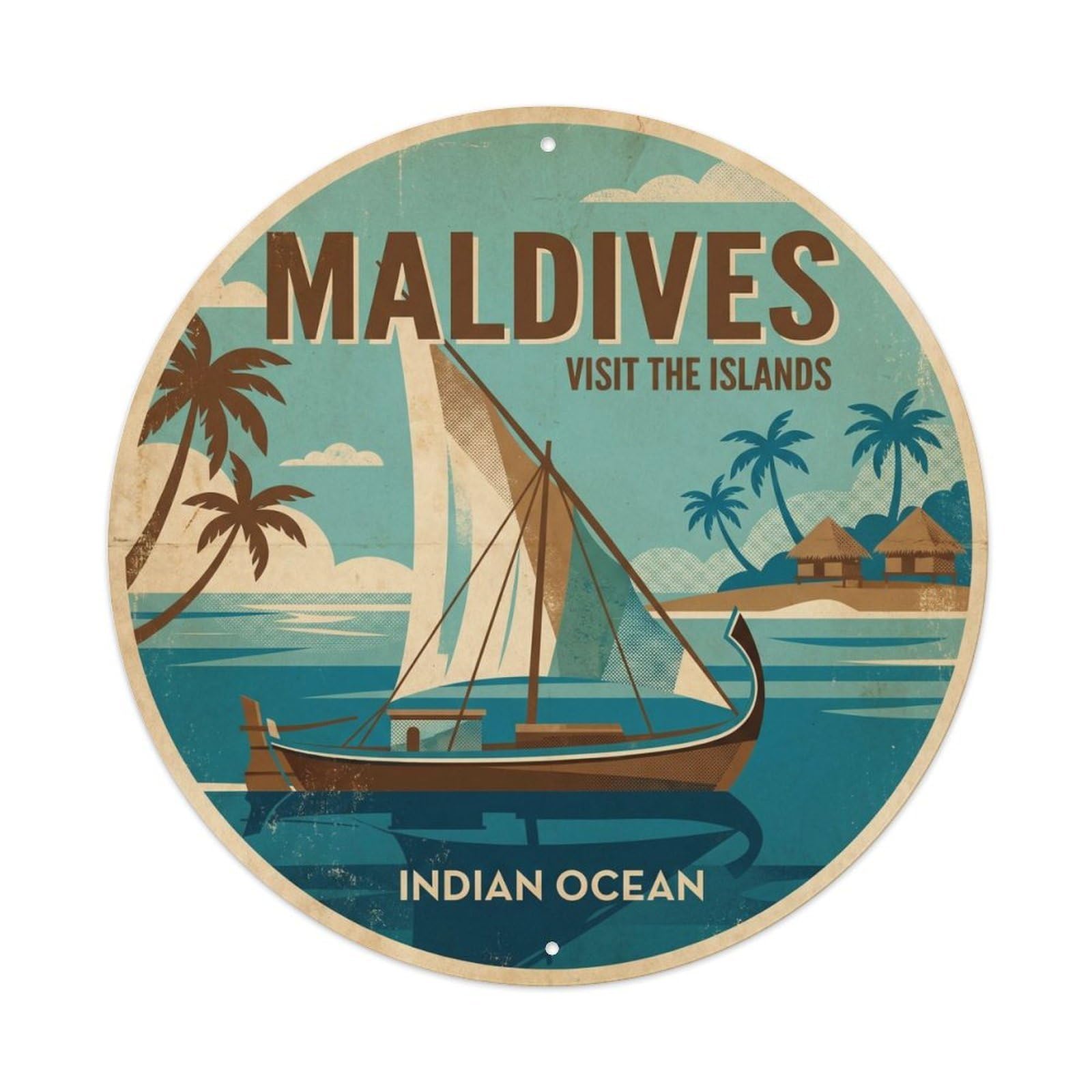 Maldives Indian Ocean Tropical Coast Geometric Metal Tin Sign