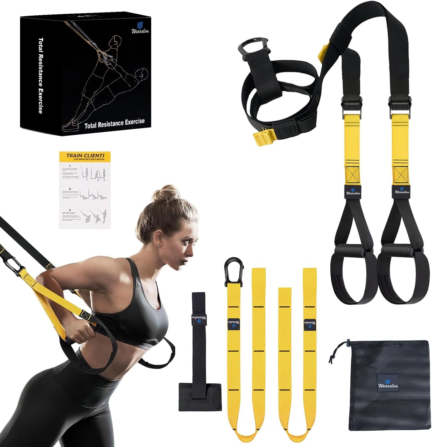 Wearslim® Professional All in one Suspension Trainer | Full Body Weight Resistance System | Lightweight & Portable Fitness Equipment to Build Muscle, Burn Fat and Improve Cardio for Men and Women