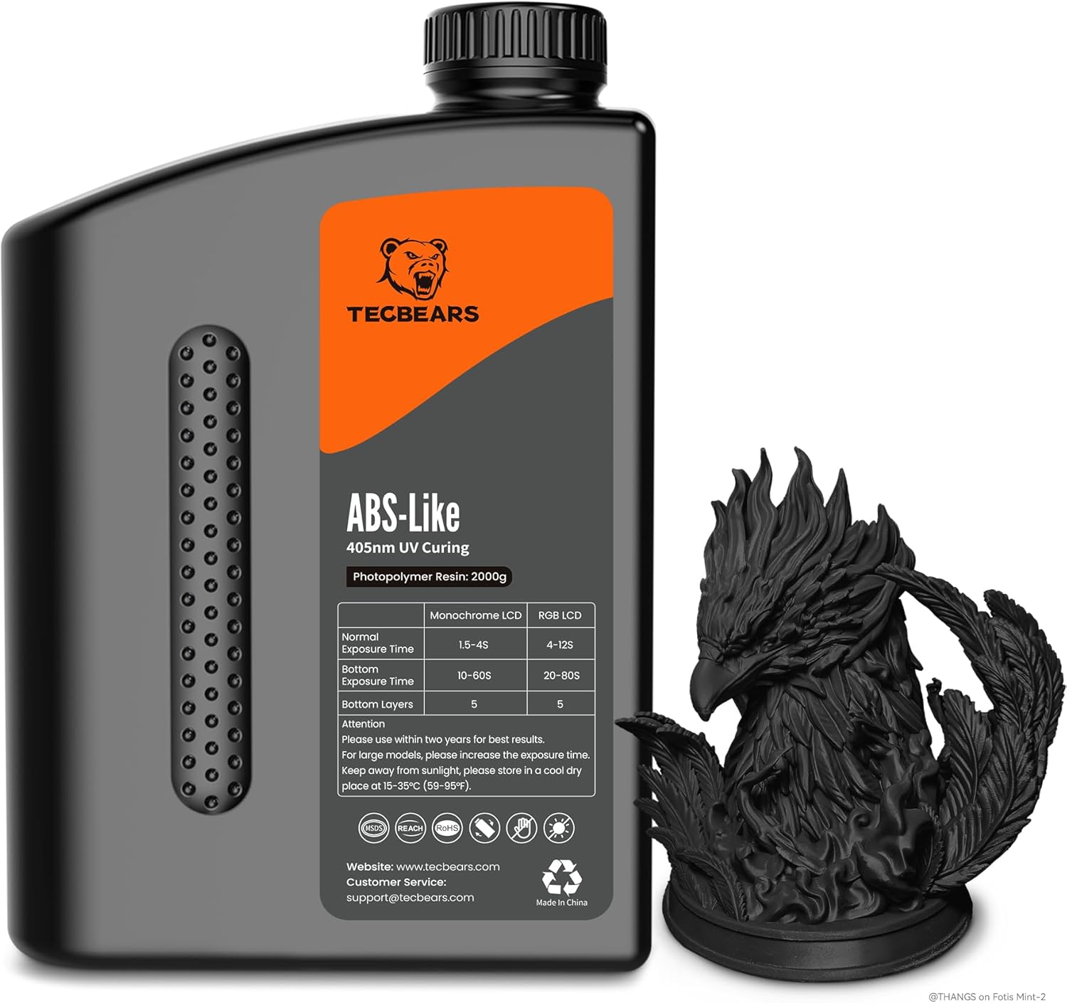 TECBEARS 2kg ABS-Like Resin for 3D Printer, 405nm UV-Curing Photopolymer Resin for LCD/DLP/SLA Printers, Excellent Toughness and High Precision, 2000g Black