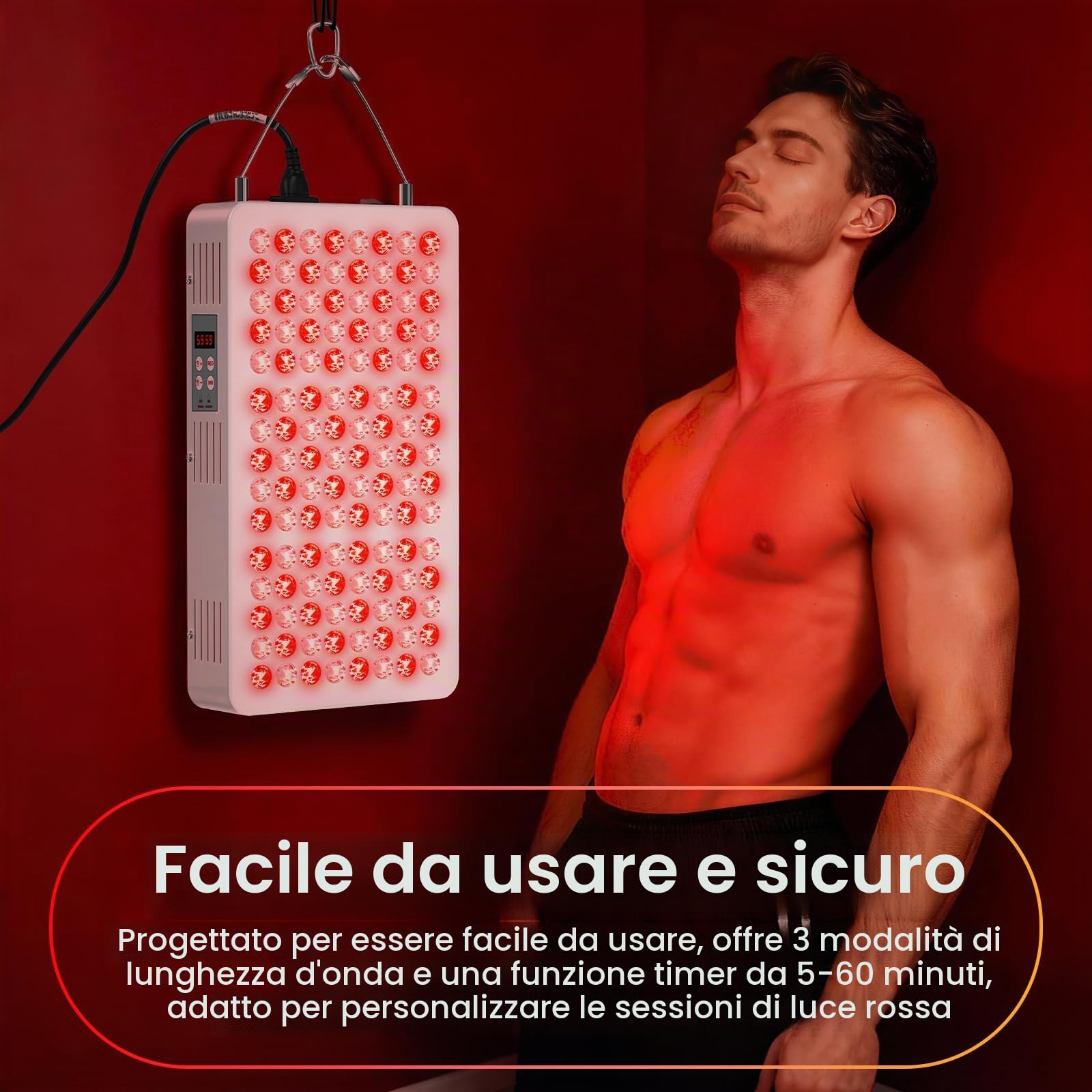 Lampada a Luce Rossa 240 LED, Lampada Infrarossa 3-in-1 con 3 timer e 5 livelli di luminosità, Piantana con 4 teste regolabili per casa, ufficio e salone