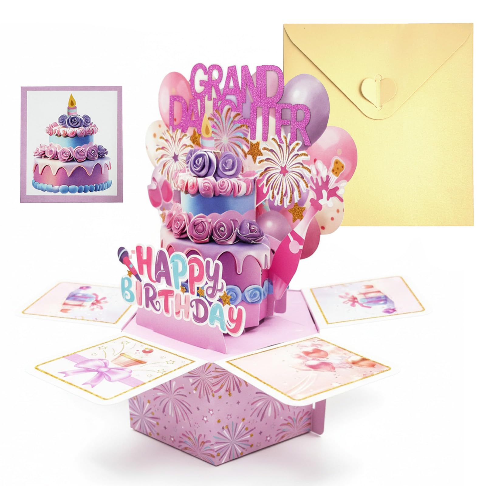 Granddaughter Birthday Cards, Purple Fantasy 3D Pop Up Birthday Card for Granddaughter with Envelope & Blank Note Card for Amazing Birthday Gifts from Grandparents