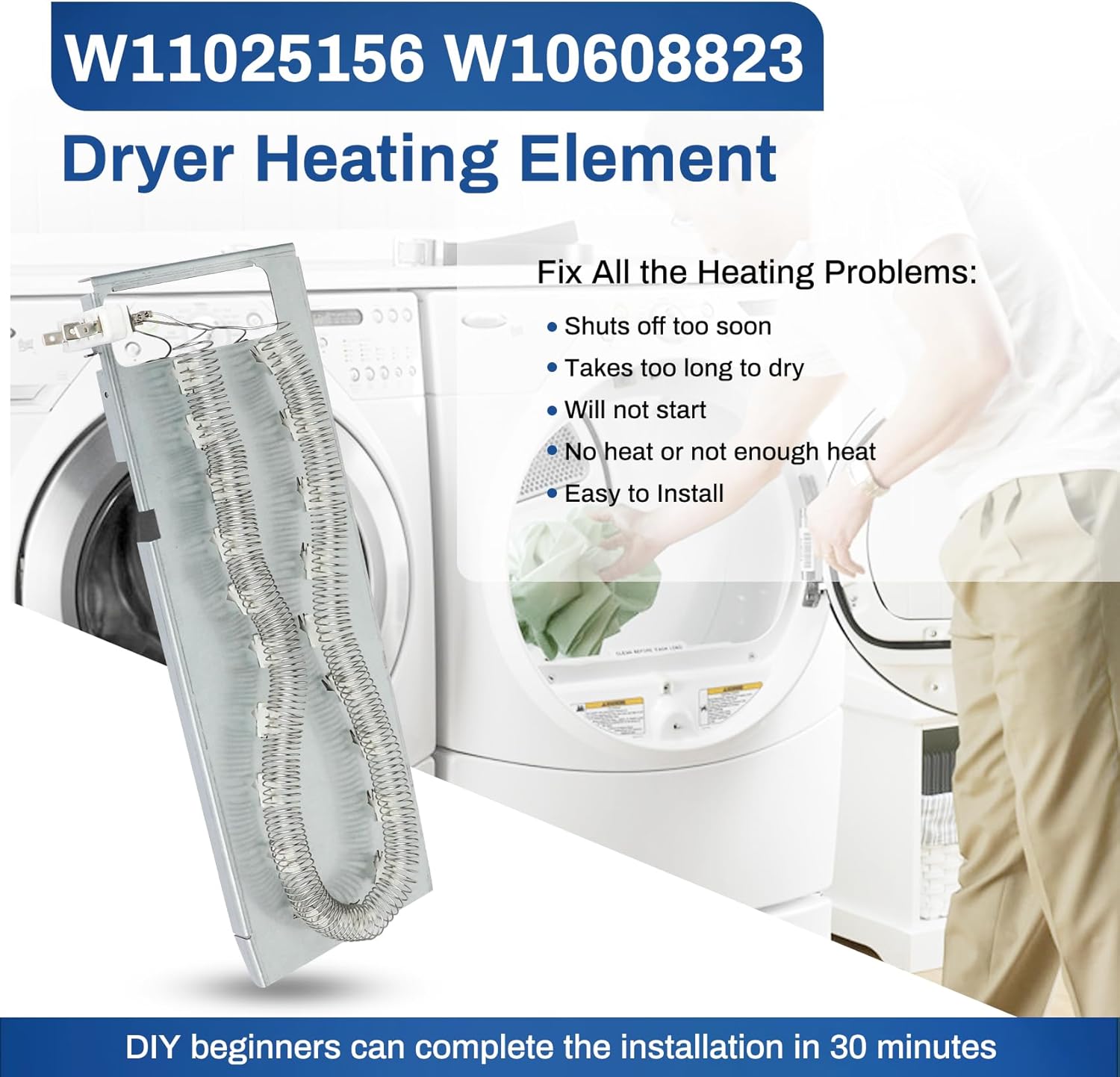 W11025156 W10608823 Dryer Heating Element for whirlpool Cabrio maytag Bravo XL kenmore Dryer, 3 Wire Heating Element Assembly, Dual Coil, Replaces Part Number 4461512 AP6037386 PS11770230 EAP11770230