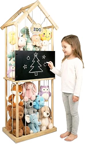 Zoo de almacenamiento de animales de peluche y soporte para animales de peluche, almacenamiento de juguetes de peluche de madera para la habitación