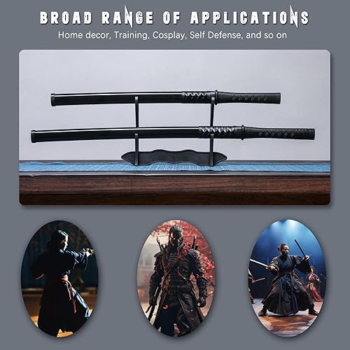 Miniatura 4 de RTCT Katana Sword - Espada samurái de polipropileno para entrenamiento, juego de 2 piezas con soporte de exhibición, cuchillo de plástico de