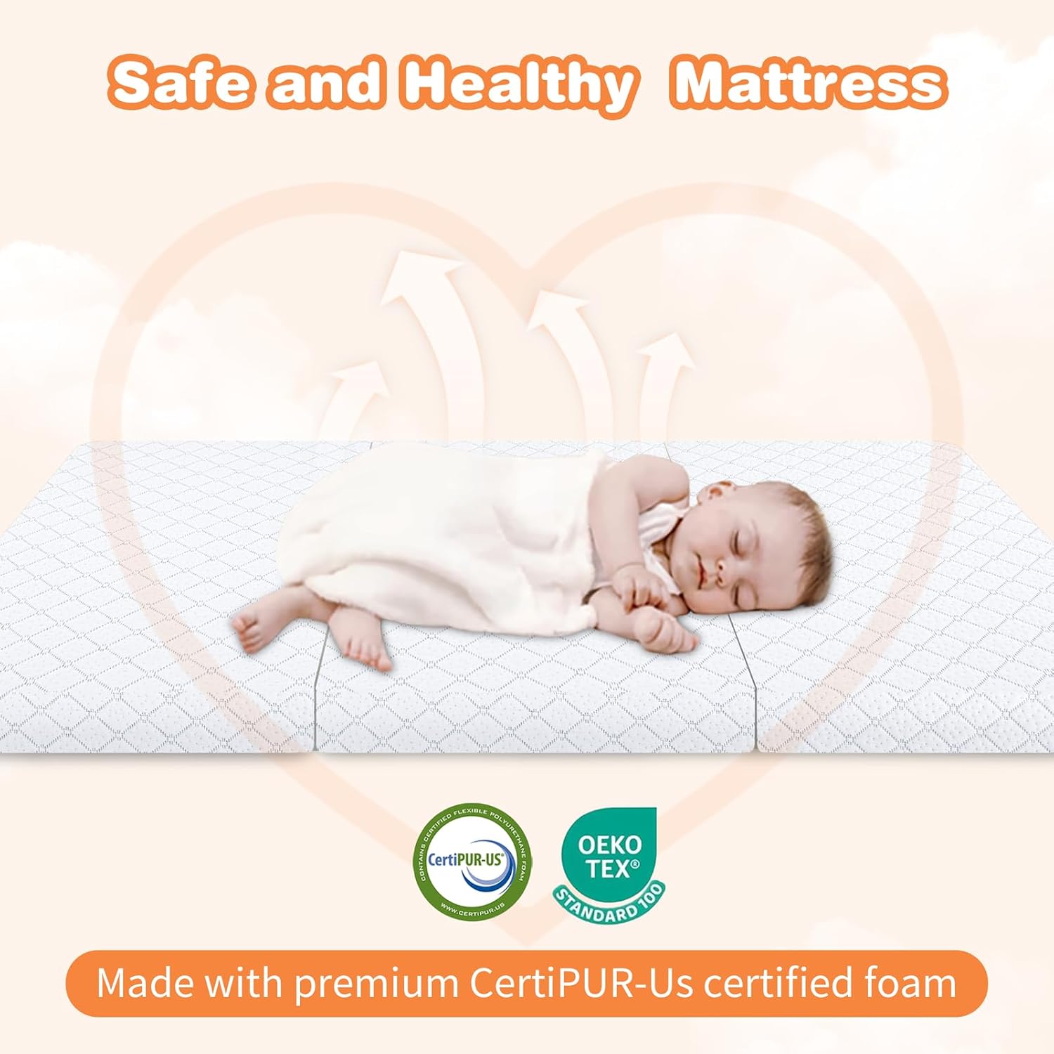 Pack n Play Mattresses,38"x26" Trifold Pack and Play Mattress with Breathable Cover & Carry Bag,Dual Sided Memory Foam Baby Mattress for Pack N Play