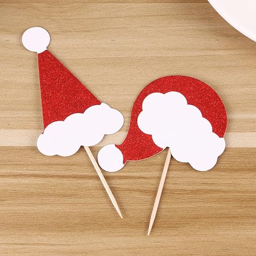 Miniatura 7 de NOLITOY 36pcs Capacillos Para Cupcake Decoración de Navidad Palillo de Dientes de Navidad Cupcake Pick Sombrero de Navidad Decoración Cupcake