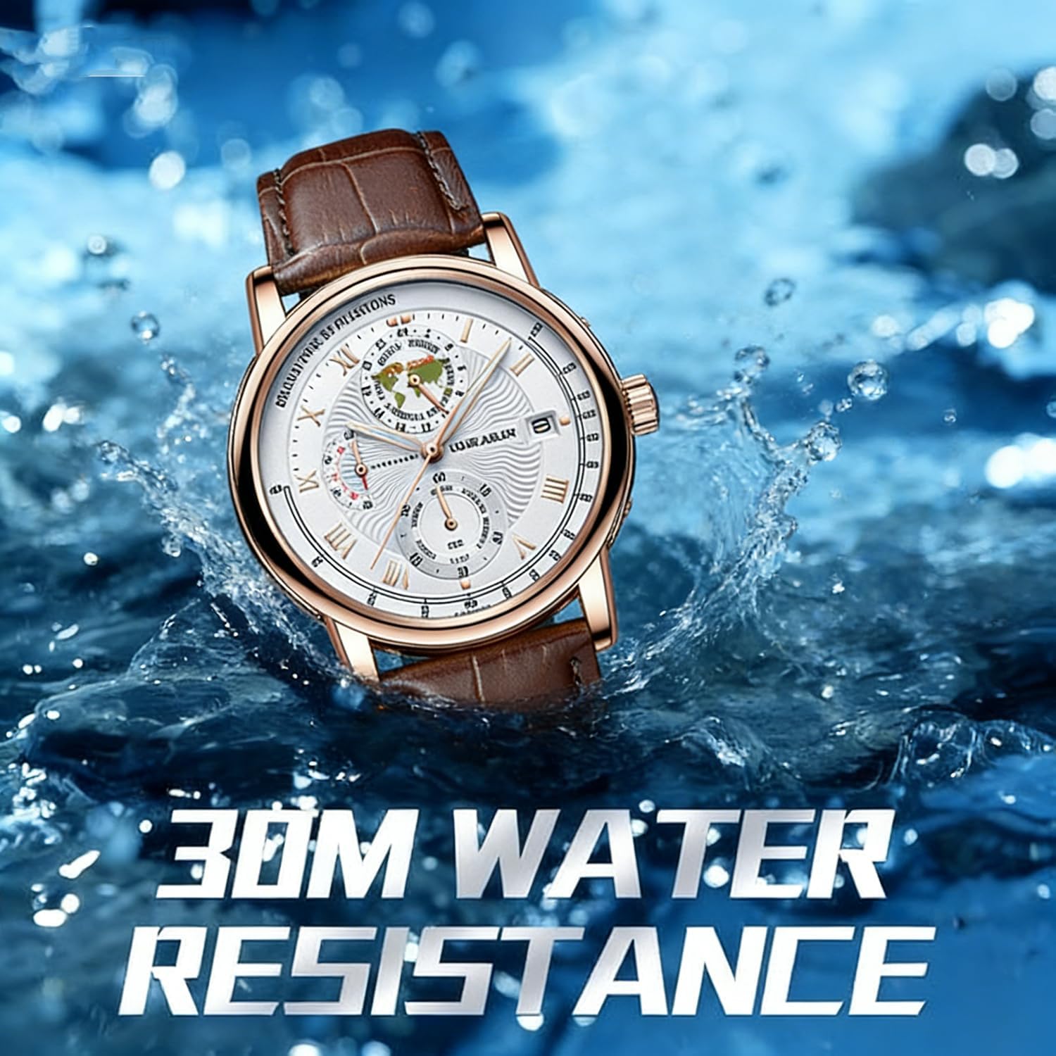 Men's Quartz Watch with Subdials Stainless Steel Analog Wrist Watches Date Display Waterproof Luminous Chronograph Watch for Men, Black/White/Green Dial, Leather/Stainless Steel Band