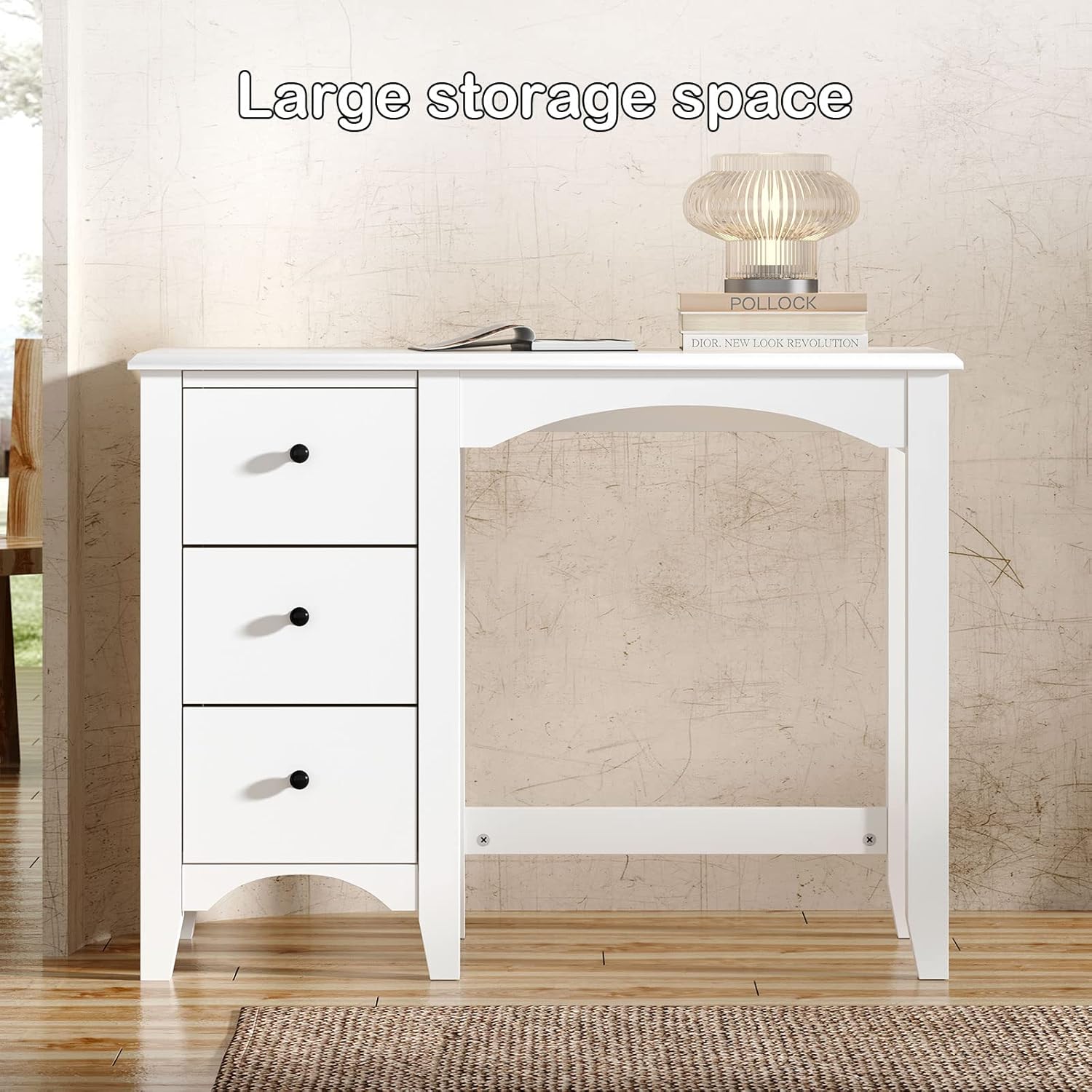 DlandHome 38.6 inches Vanity Table, Sofa Side Table Small Writing Desk Console Table Makeup Desk Dresser Table Home Office Desk Study Table with 3 Drawers, CYS-ST005