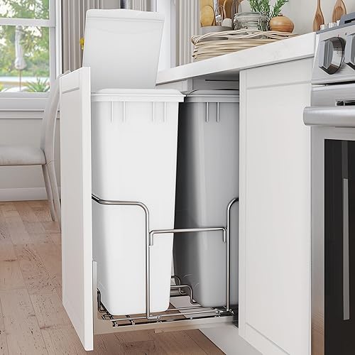 Miniatura 7 de Cubo de basura extraíble doble de 50 cuartos (XL) con tapa para gabinetes mínimos de 21.1 pulgadas de ancho x 25.8 pulgadas de profundidad x 29.5