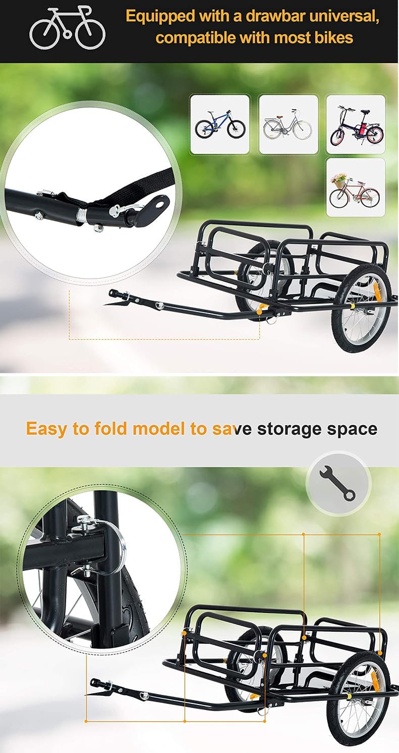 Foldable Steel Frame Bicycle Trailer,Travel Camping Fishing Cargo Utility Bike Trailer,Universal Bicycle Coupler (B)