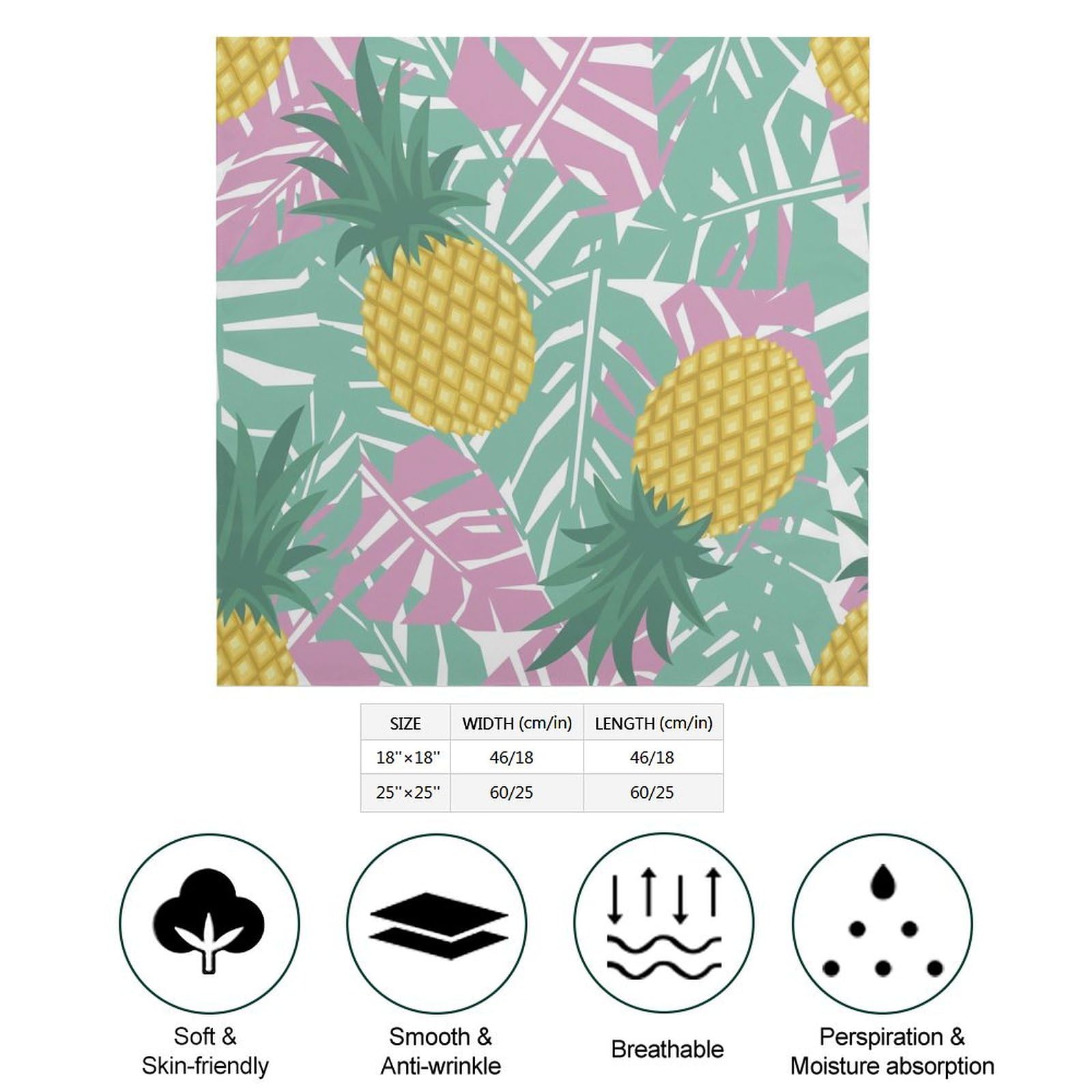 Csemeie Tropical Fruit of Pineapple Pattern Bandana Hair Scarf Headband Adjustable Neckerchief for Men Women Decor