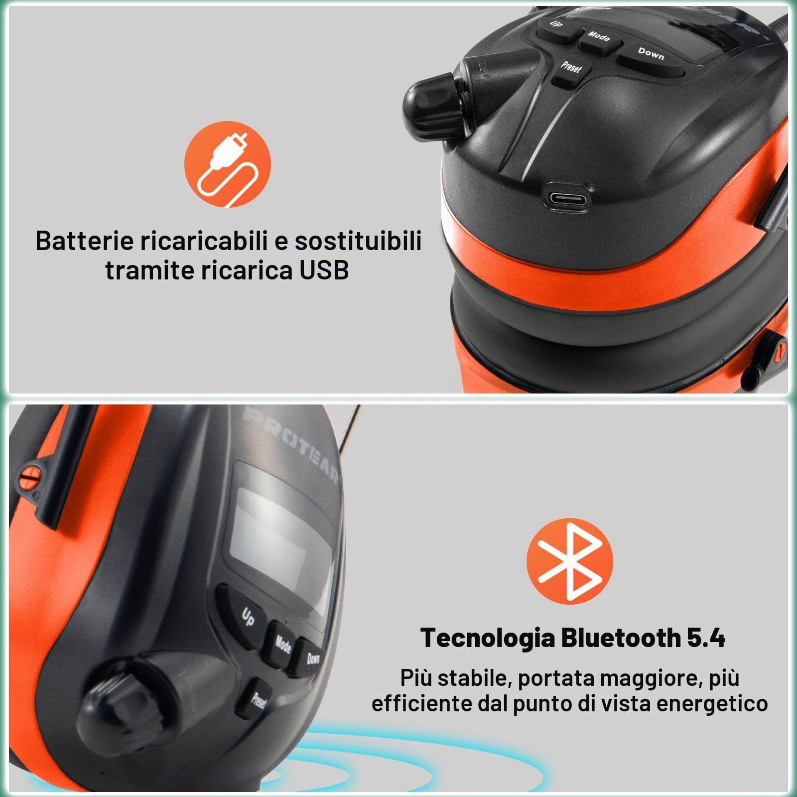 Cuffie Antirumore Bluetooth con radio DAB/DAB+/FM, microfono integrati, per taglio, segatura, officina,SNR 30dB