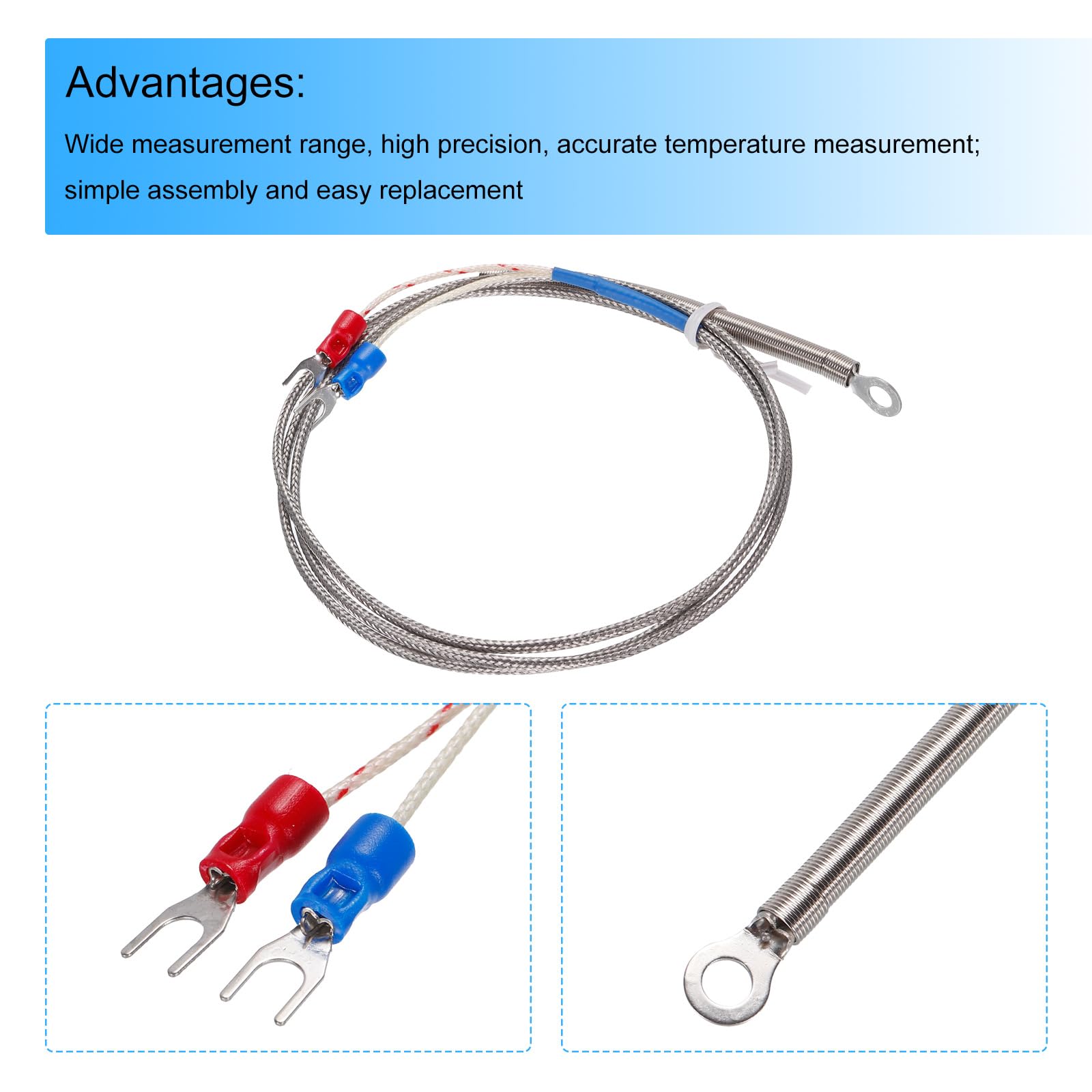 Produktbild von QUARKZMAN Typ K Thermoelement – PT100 Ring 5mm, 0–600°C, Edelstahl, 1m Kabel, Temperatursensor